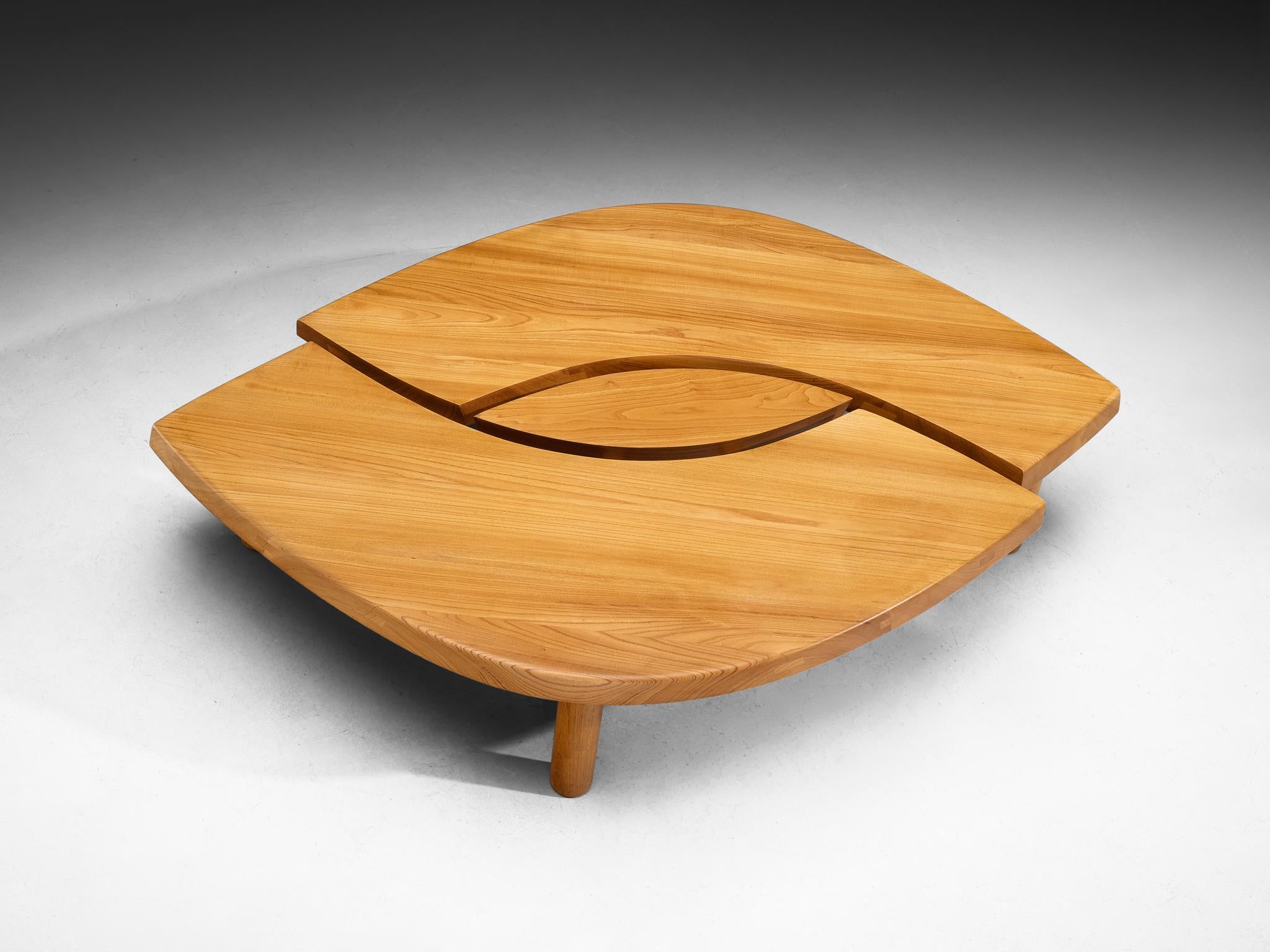 Orme Pierre Chapo grande table basse « L'oeil » en orme massif T22C