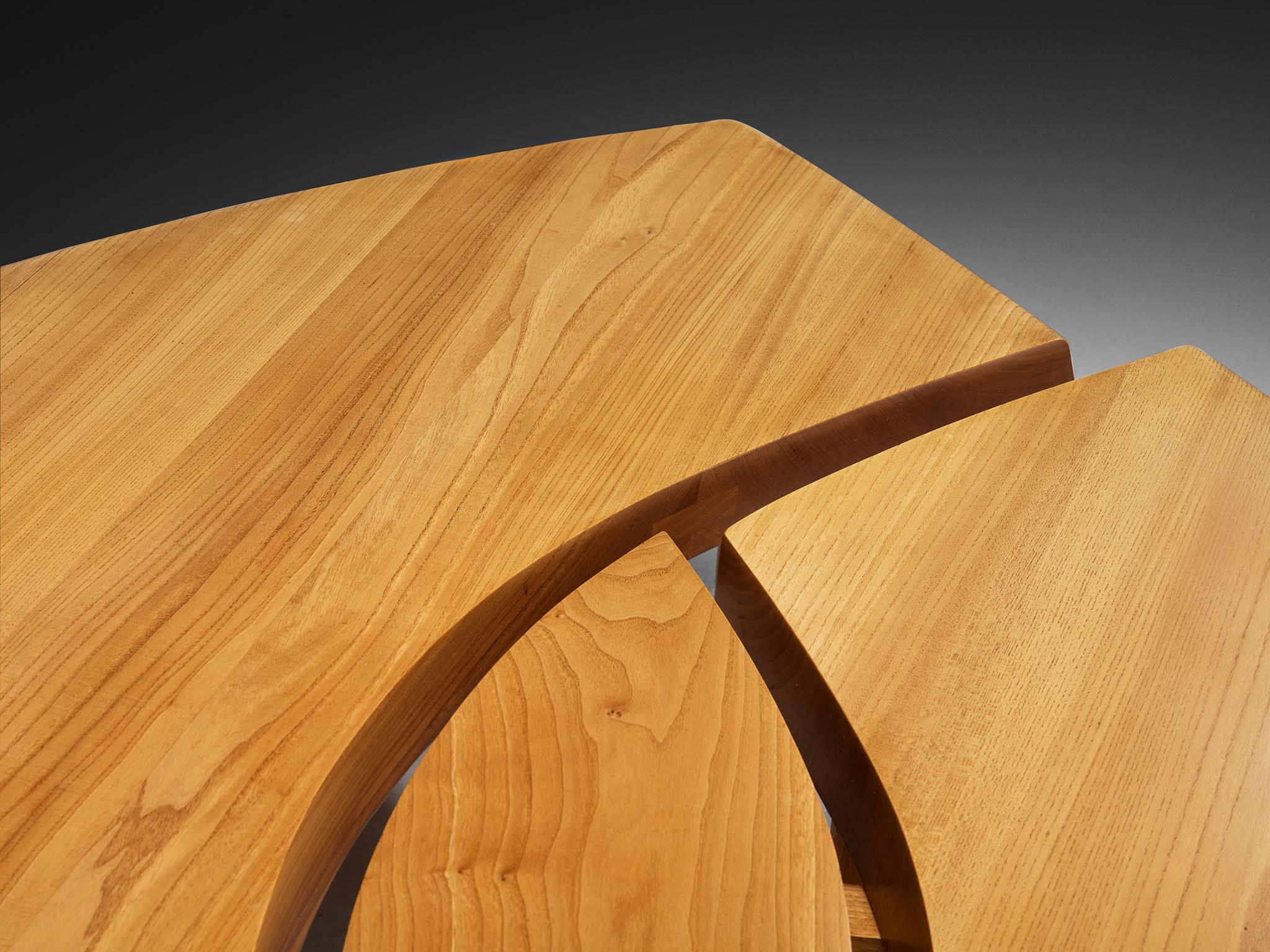 Pierre Chapo grande table basse « L'oeil » en orme massif T22C 1