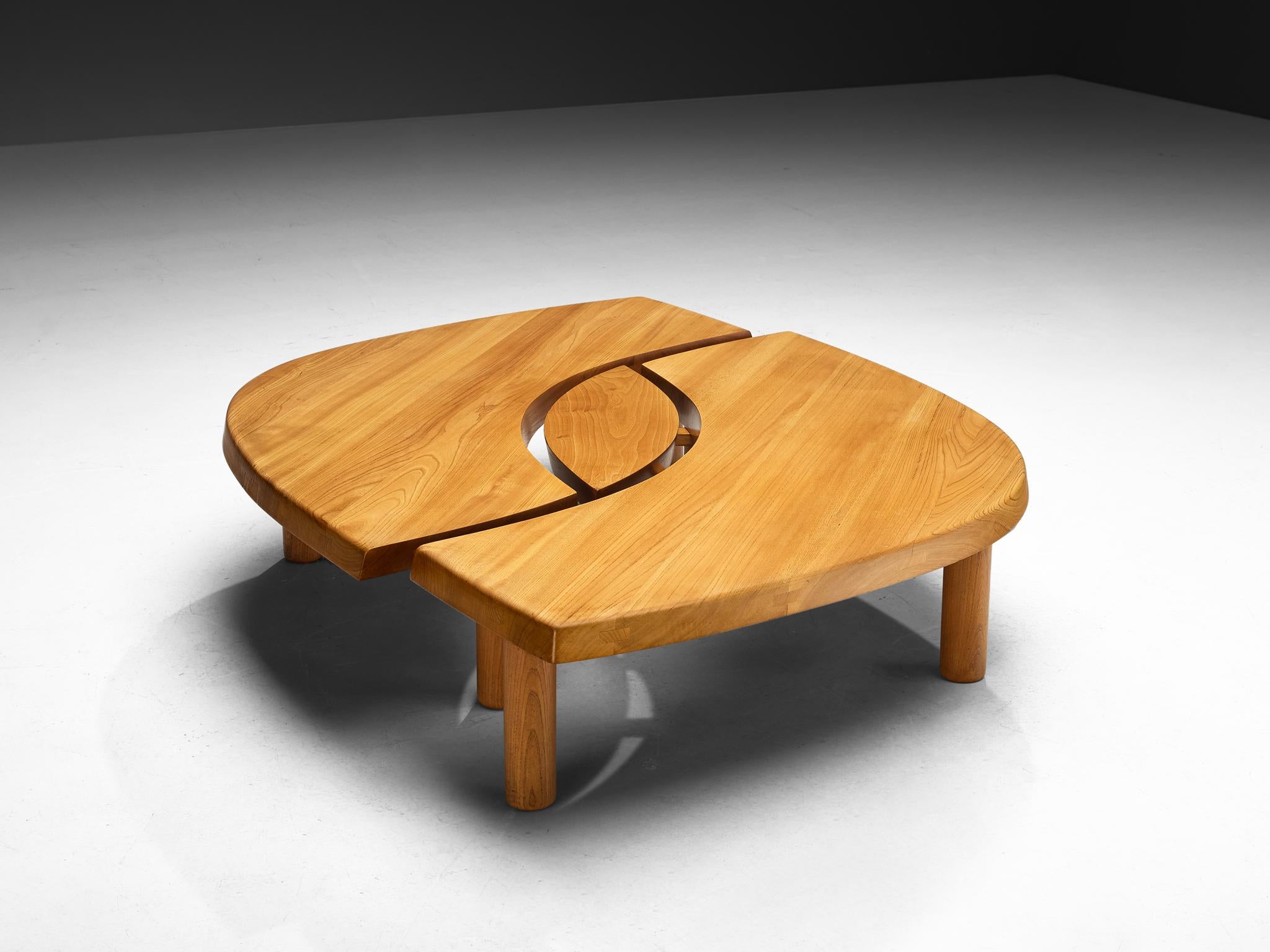 Pierre Chapo grande table basse « L'oeil » en orme massif T22C 2