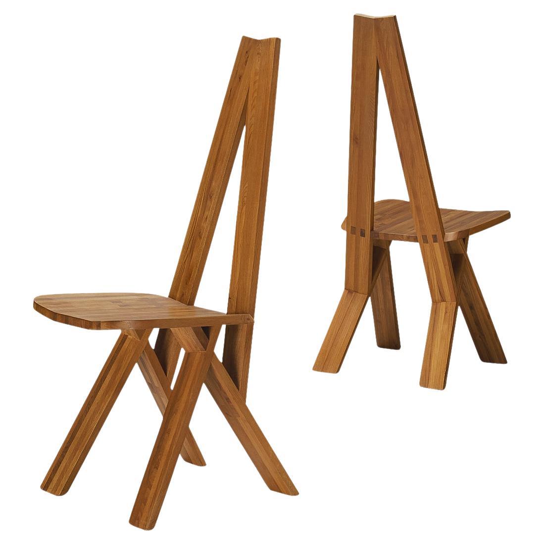 Early Pierre Chapo Pair of 'S45' Dining Chairs in Solid Elm 