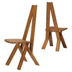 Used Early Pierre Chapo Pair of 'S45' Dining Chairs in Solid Elm 