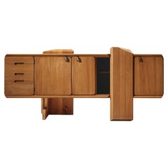Vintage Early Pierre Chapo 'R28' Sideboard in Solid Elm and Brass