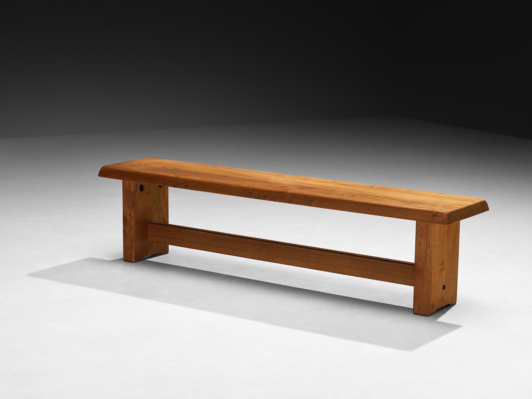 Mid-20th Century Early Pierre Chapo 'S14B' Bench in Solid Elm