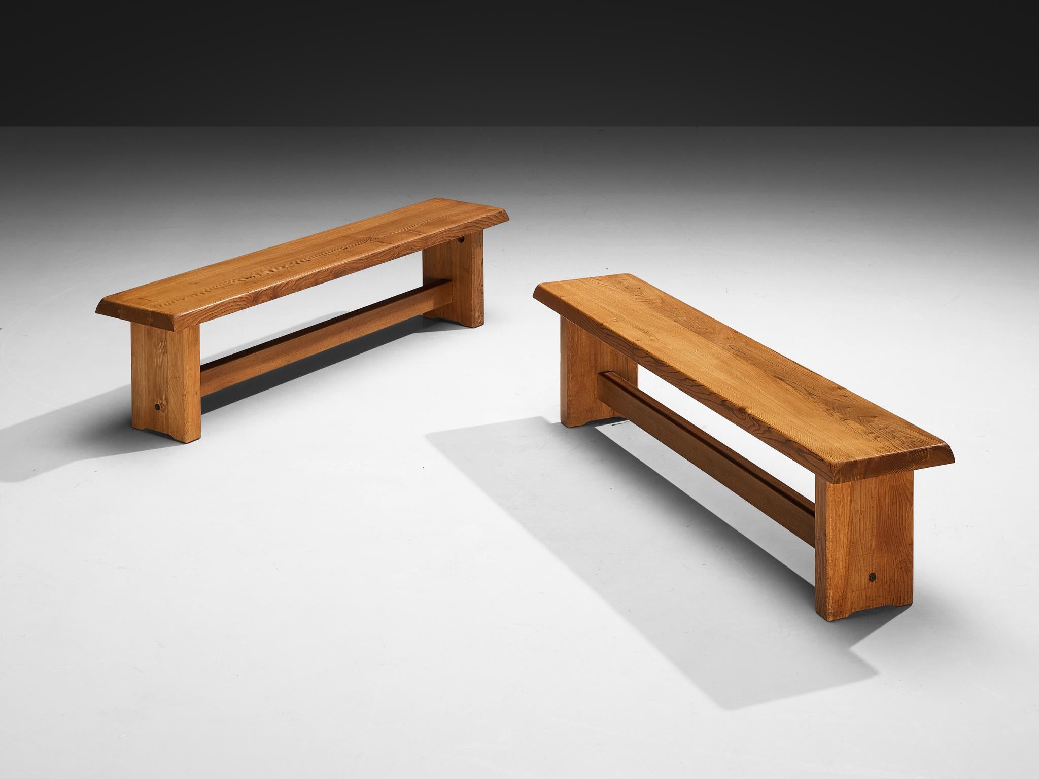 French Early Pierre Chapo 'S14B' Benches in Solid Elm