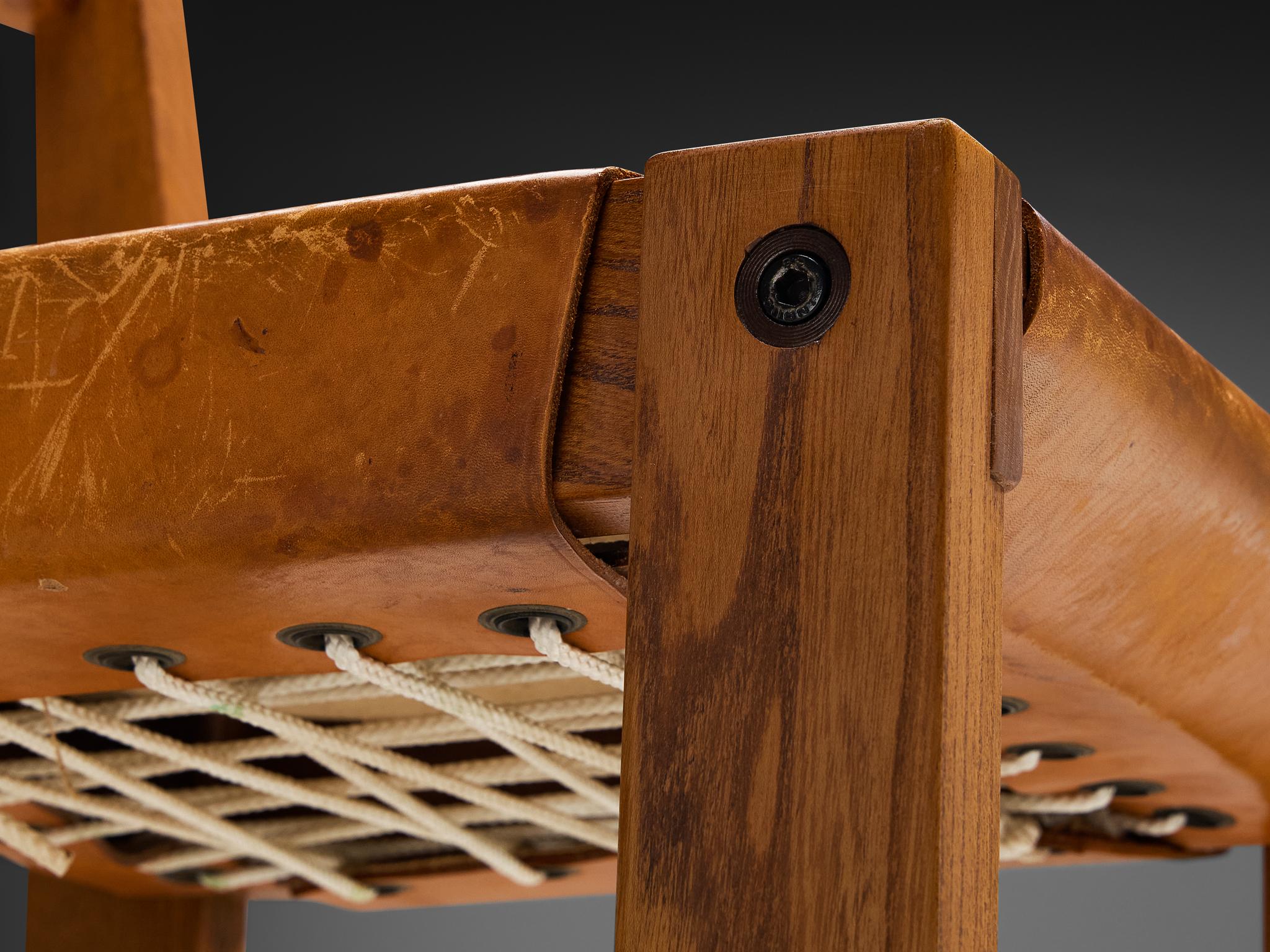 Early Pierre Chapo 'S24' Set of Six Dining Chairs in Cognac Leather and Elm in vendita 1