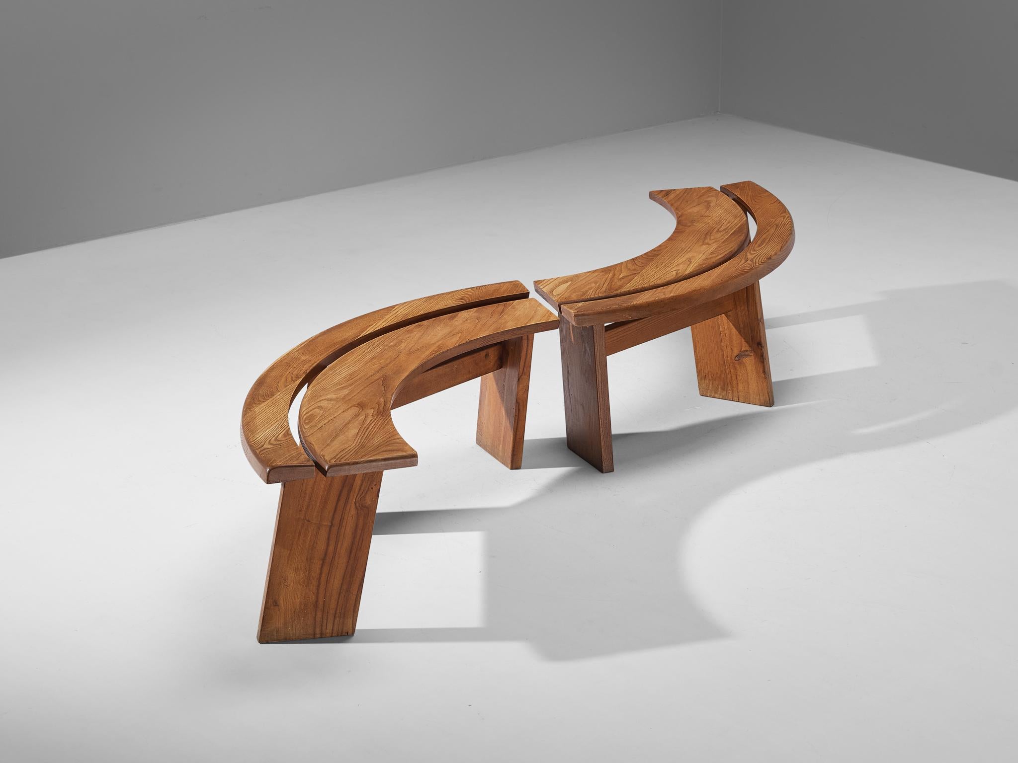 Pierre Chapo, benches model 'S38A', elm, France, 1960s.

These wonderful ‘S38A’ benches are designed by Pierre Chapo in the 1960s. A soft, warm all-over patina is visible on the wood of this bench. This emphasizes the natural expression of the
