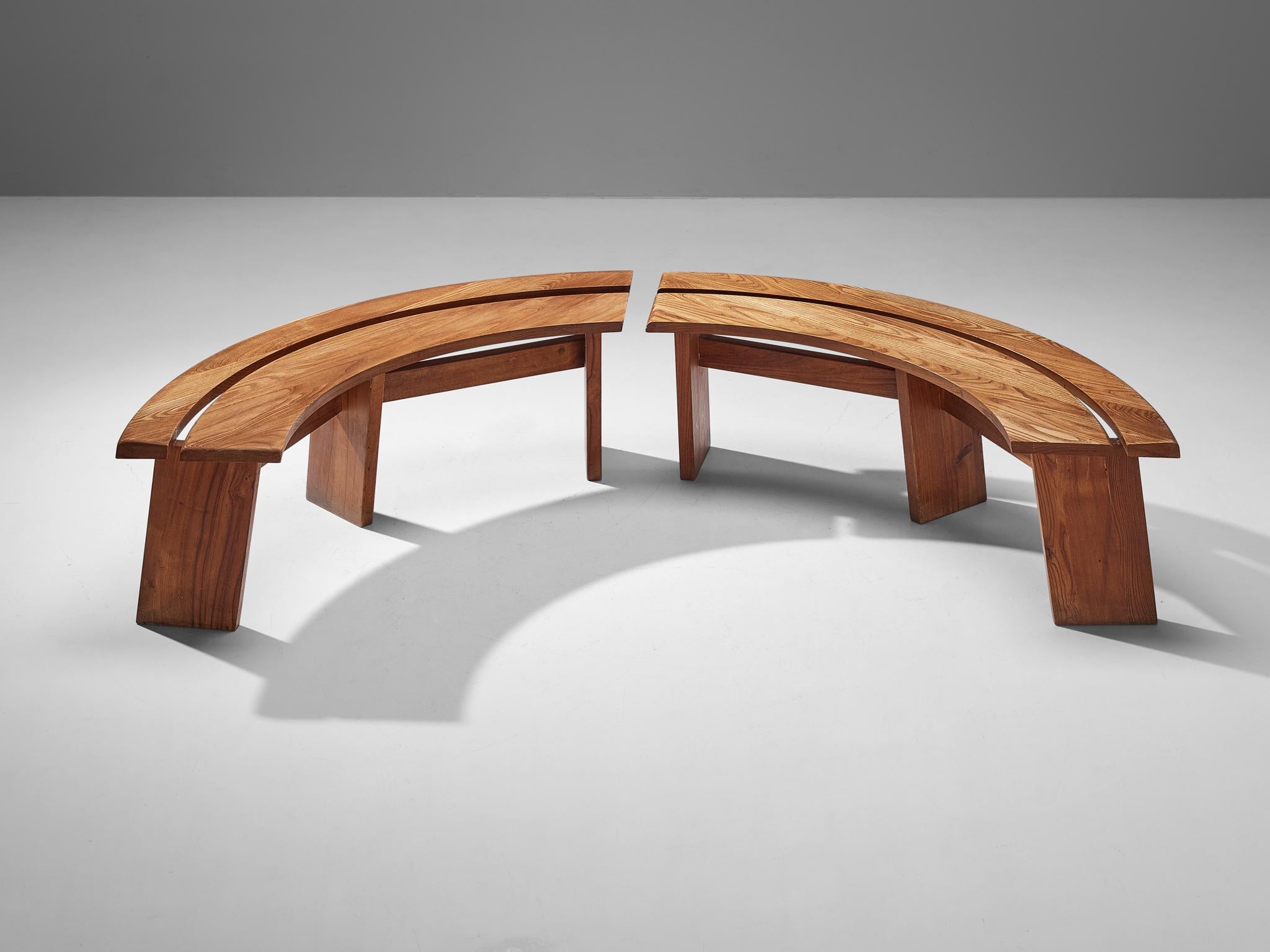 Mid-Century Modern Early Pierre Chapo 'S38A’ Benches in Solid Elm  For Sale