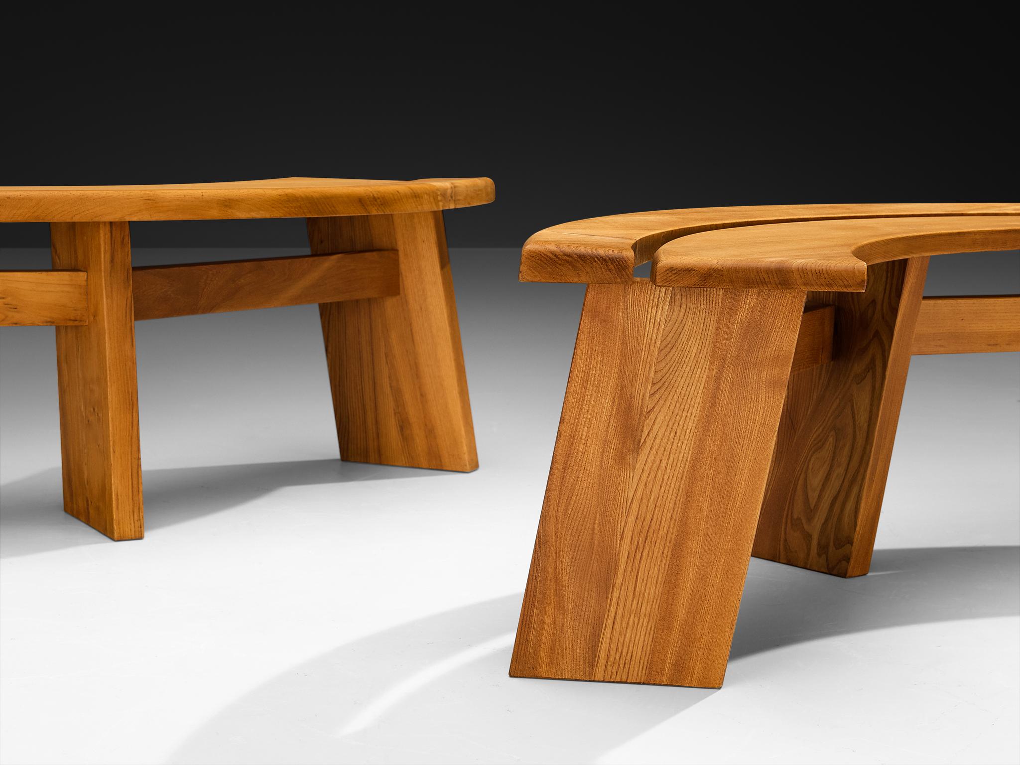 Mid-Century Modern Early Pierre Chapo 'S38A’ Benches in Solid Elm For Sale