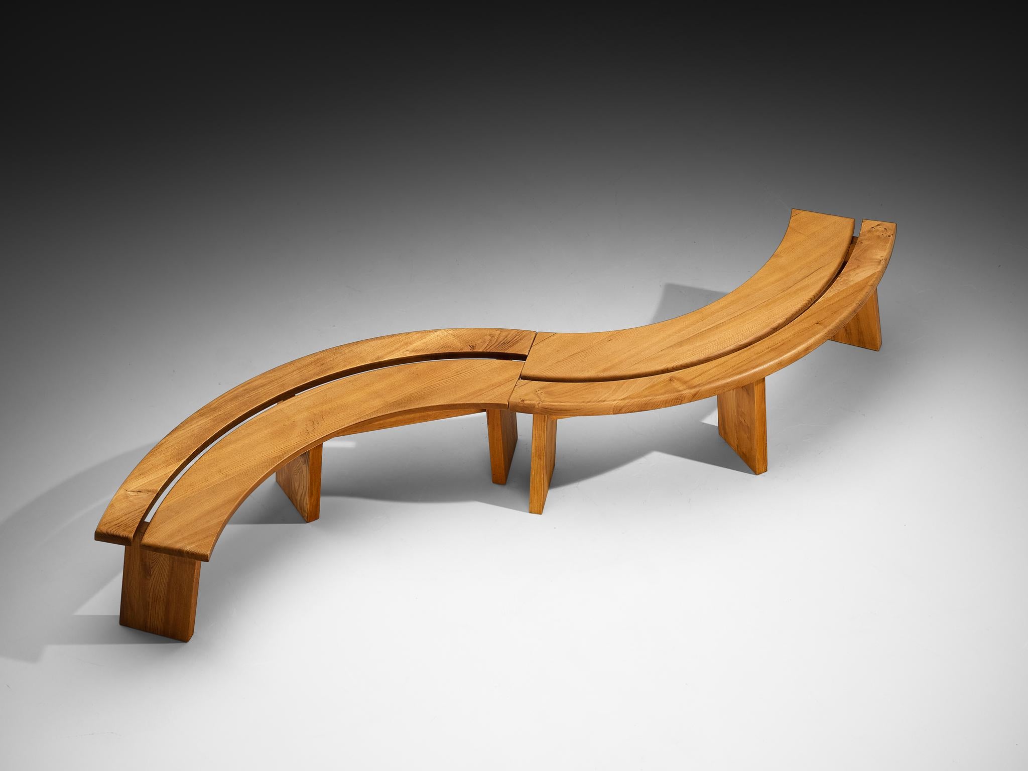 Early Pierre Chapo 'S38A’ Benches in Solid Elm In Good Condition For Sale In Waalwijk, NL