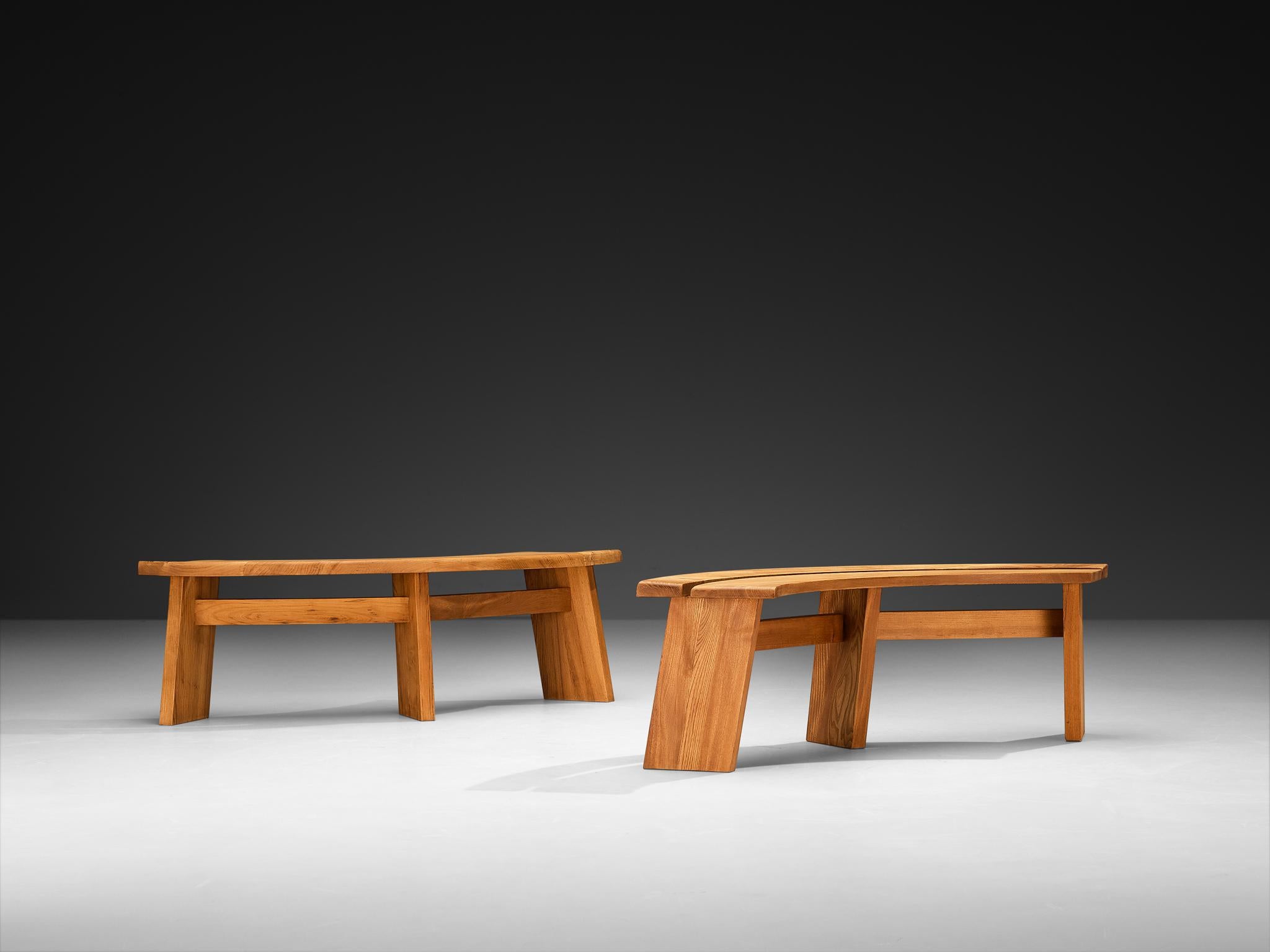 Early Pierre Chapo 'S38A’ Benches in Solid Elm For Sale 1