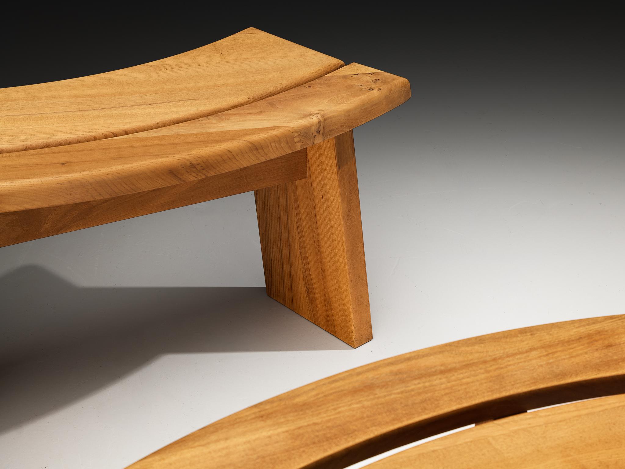 Early Pierre Chapo 'S38A’ Benches in Solid Elm For Sale 2