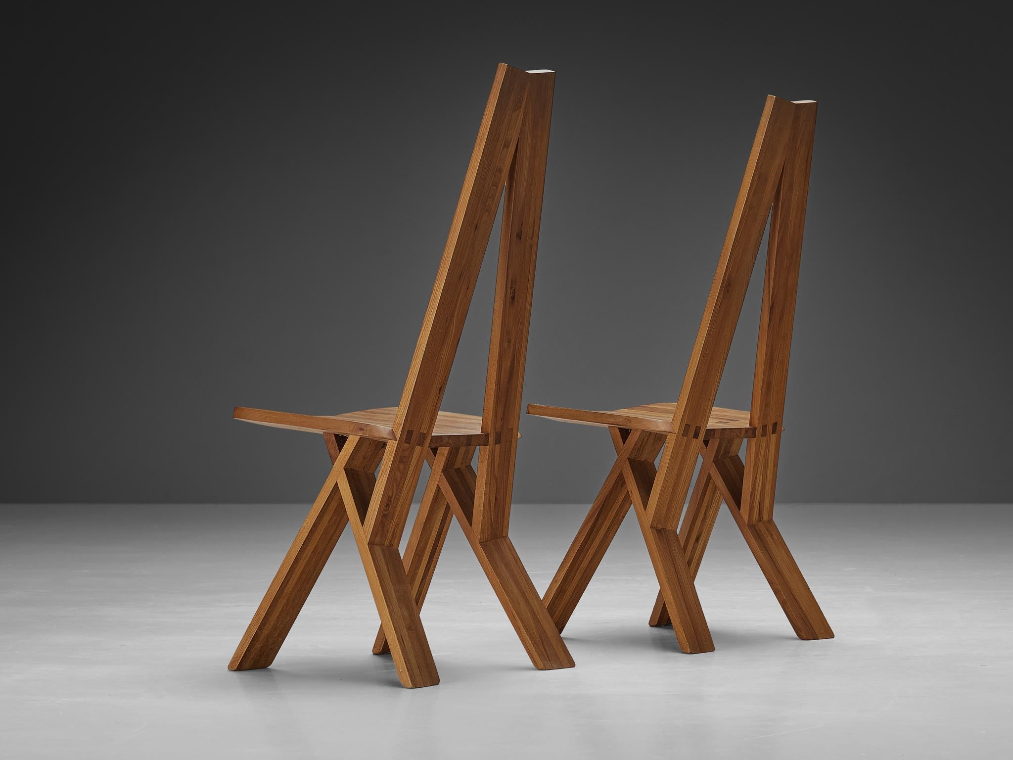 Late 20th Century Early Pierre Chapo Set of Four 'S45' Dining Chairs in Solid Elm  For Sale