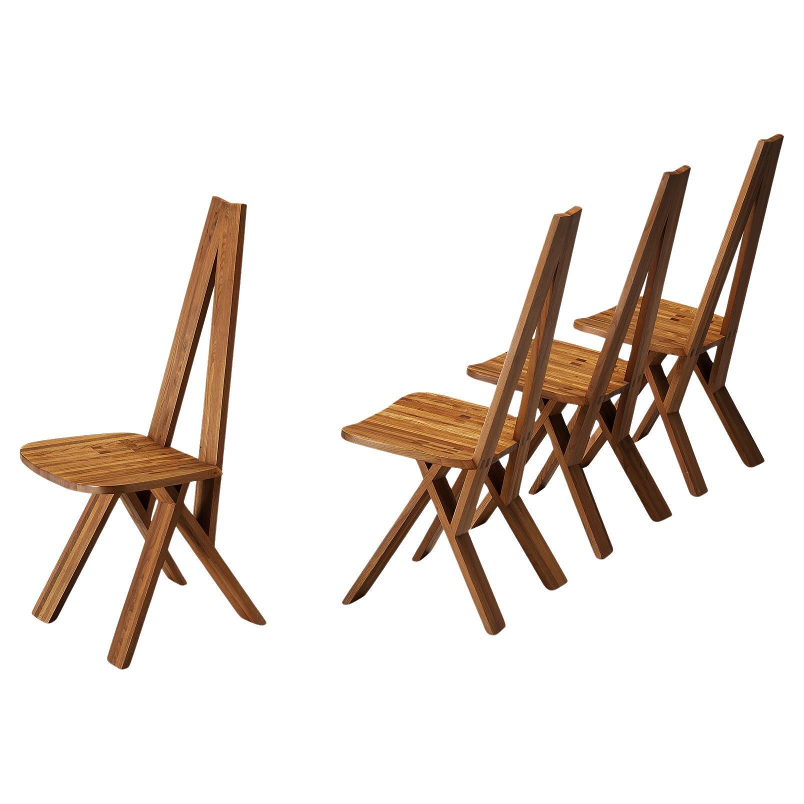 Early Pierre Chapo Set of Four 'S45' Dining Chairs in Solid Elm  For Sale