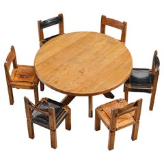 Early Pierre Chapo Set of 'T21d' Dining Table with 'S11' Dining Chairs in Elm