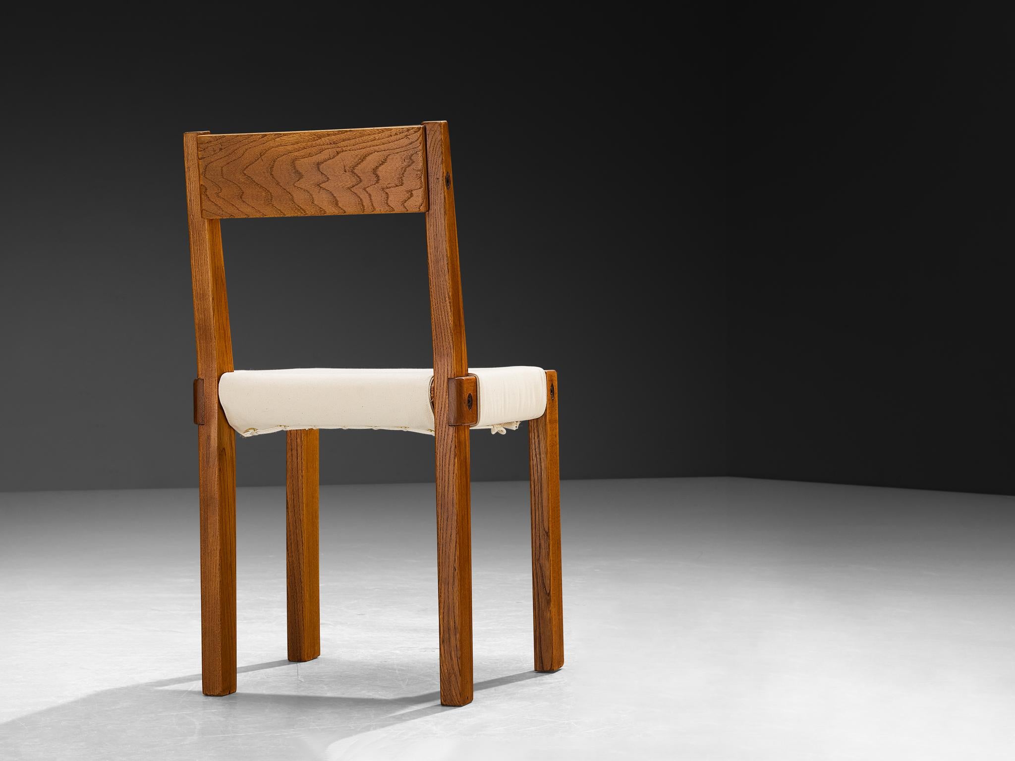 Early Pierre Chapo Set of Ten 'S24' Dining Chairs in White Canvas and Elm 2
