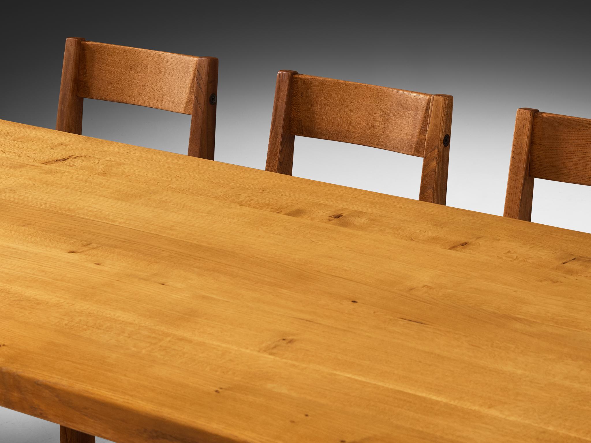 Ancien Pierre Chapo Ensemble de dix chaises de salle à manger S24 avec table de salle à manger T14D Orme 3