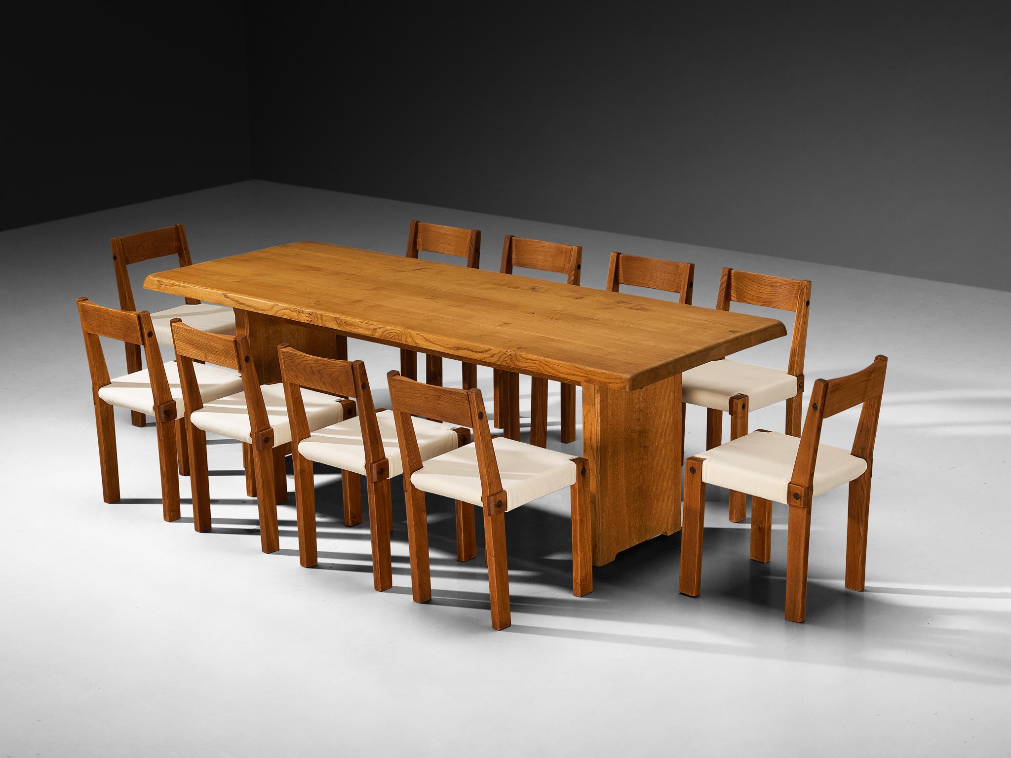 Ancien Pierre Chapo Ensemble de dix chaises de salle à manger S24 avec table de salle à manger T14D Orme 5