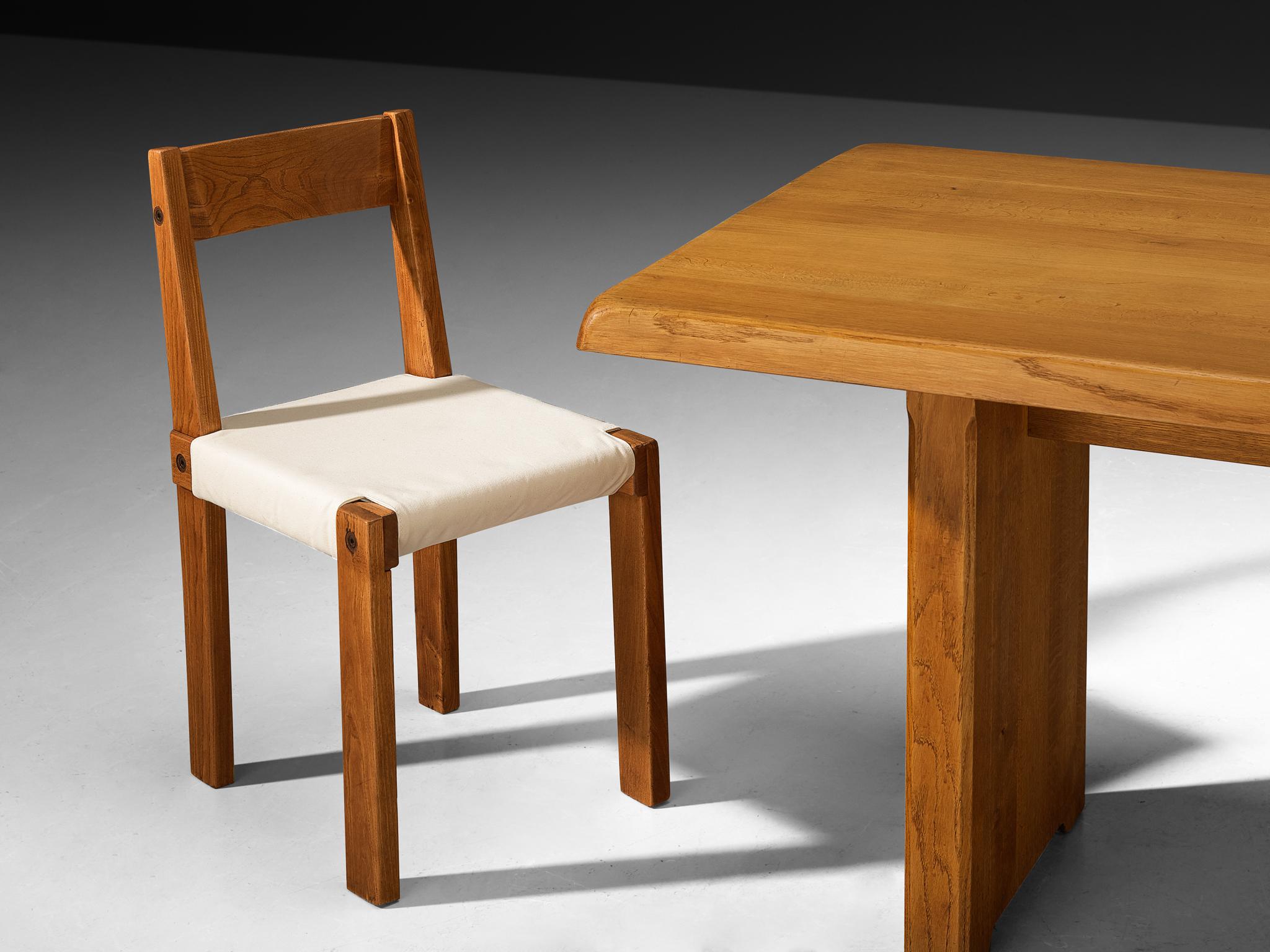 Français Ancien Pierre Chapo Ensemble de dix chaises de salle à manger S24 avec table de salle à manger T14D Orme
