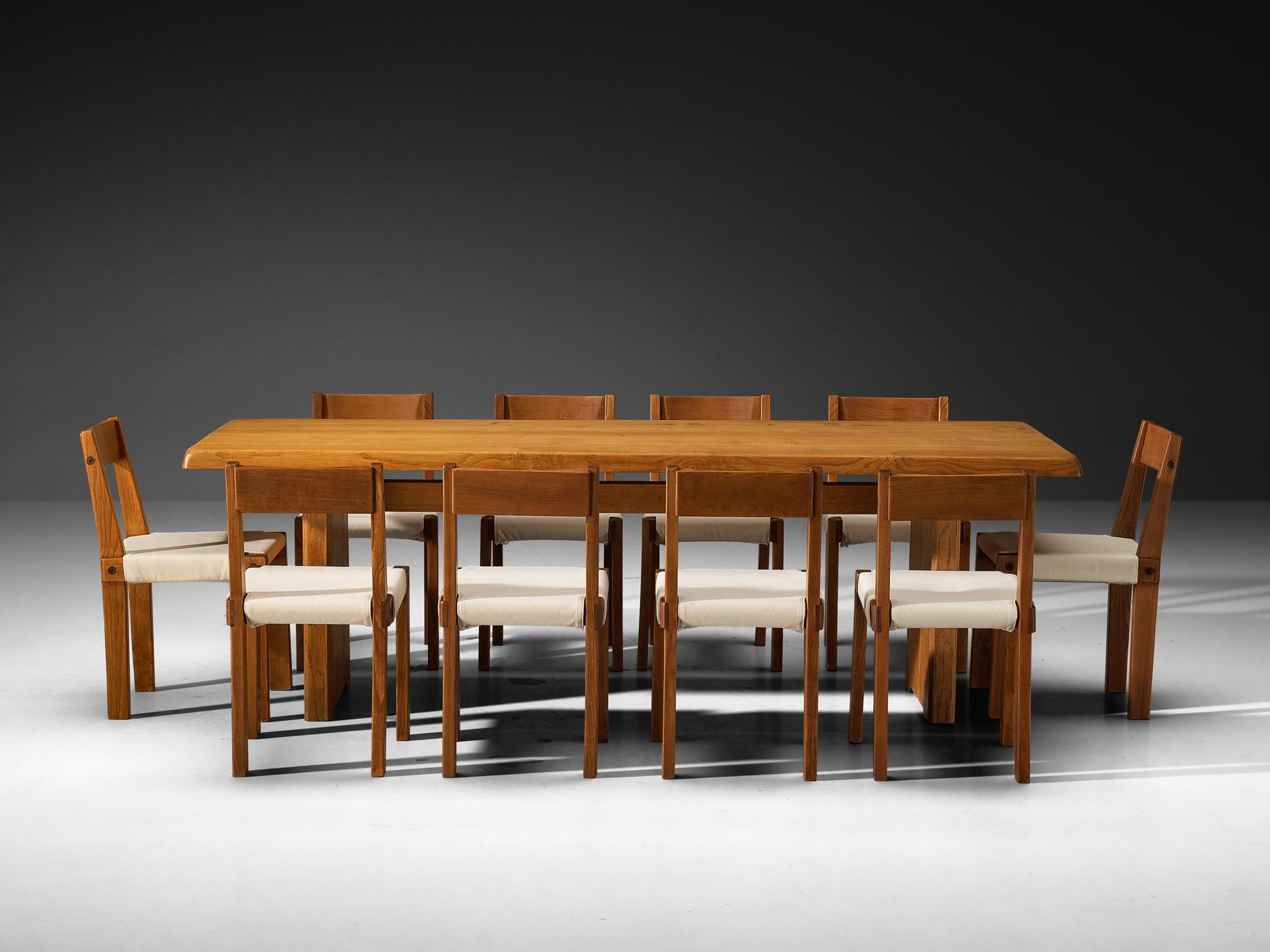 Ancien Pierre Chapo Ensemble de dix chaises de salle à manger S24 avec table de salle à manger T14D Orme 2