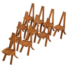 Early Pierre Chapo Set of Ten 'S45' Dining Chairs in Solid Elm