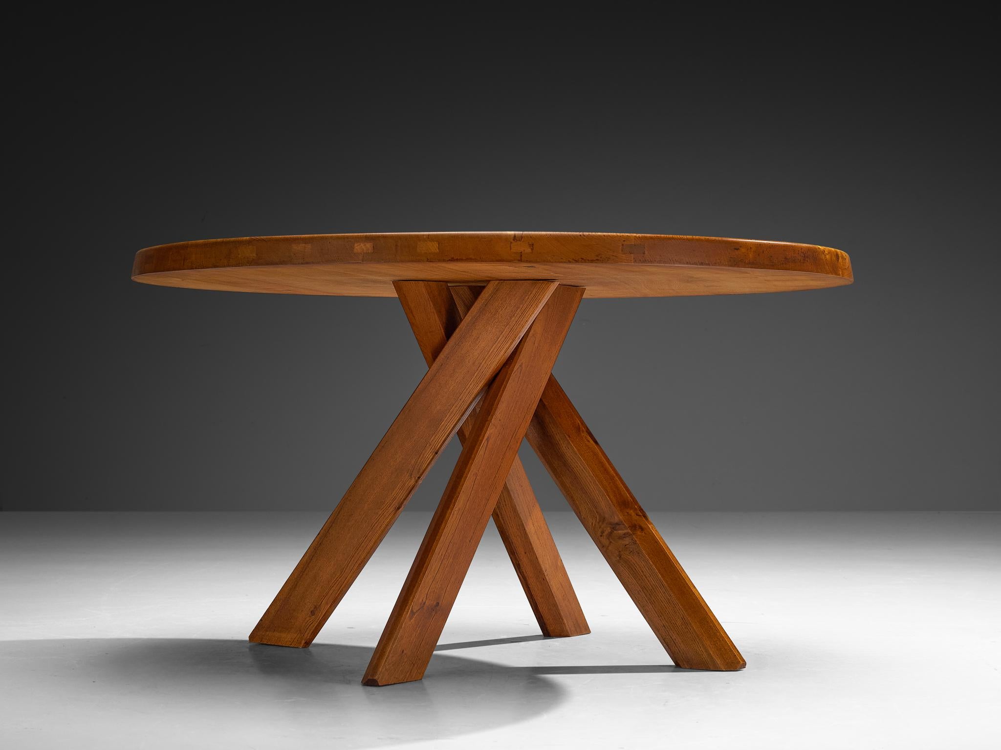 French Early Pierre Chapo 'Sfax' T21 B Dining Table in Solid Elm