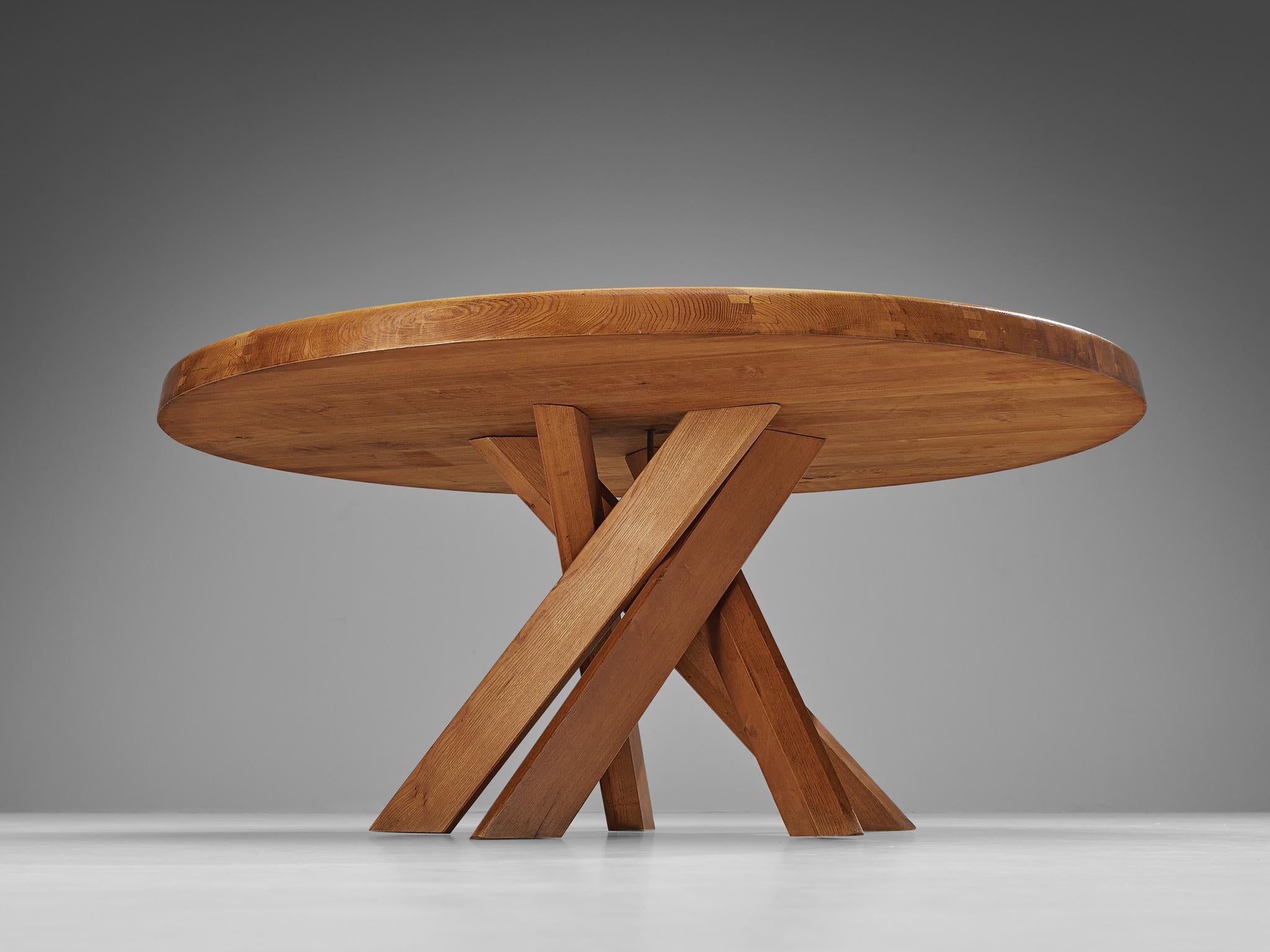 Mid-Century Modern Early Pierre Chapo 'Sfax' T21E Dining Table in Solid Elm  For Sale