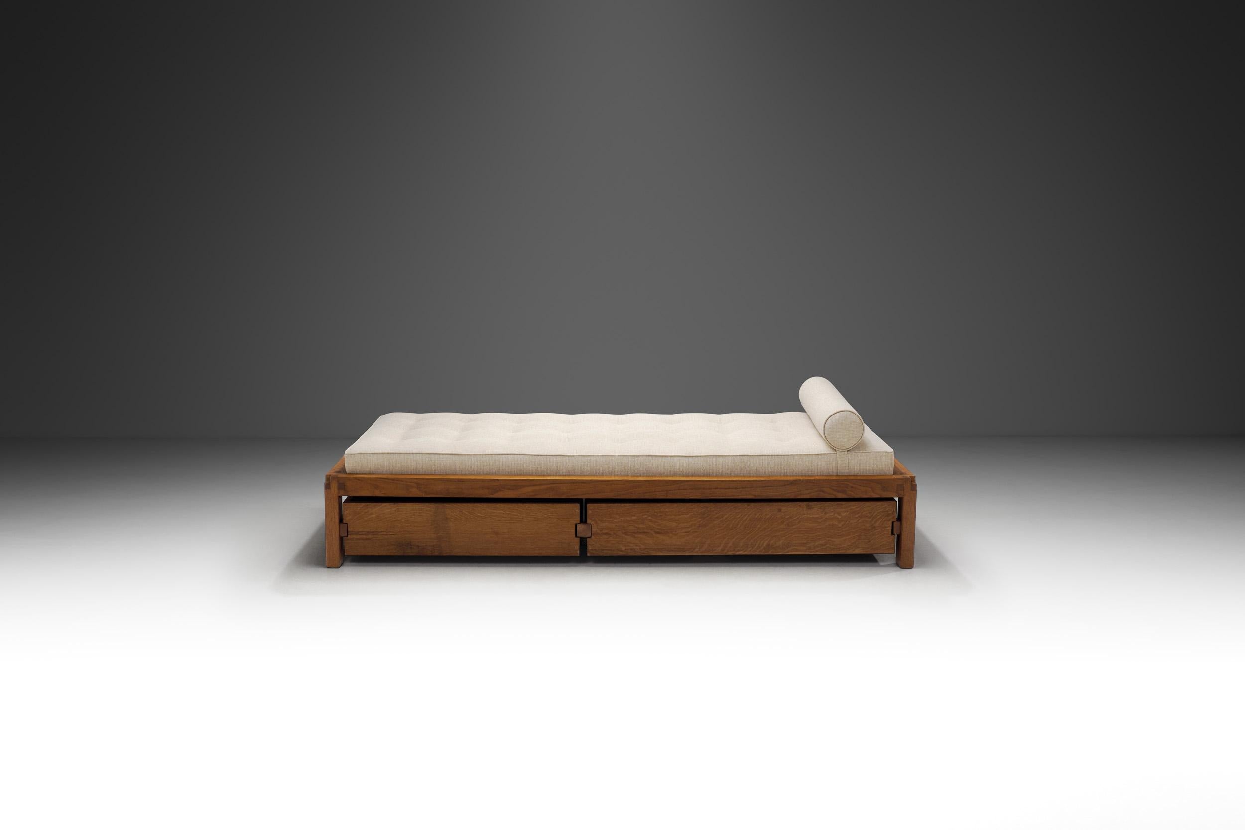 French Early Pierre Chapo Solid Elm Daybed with Drawer Model 