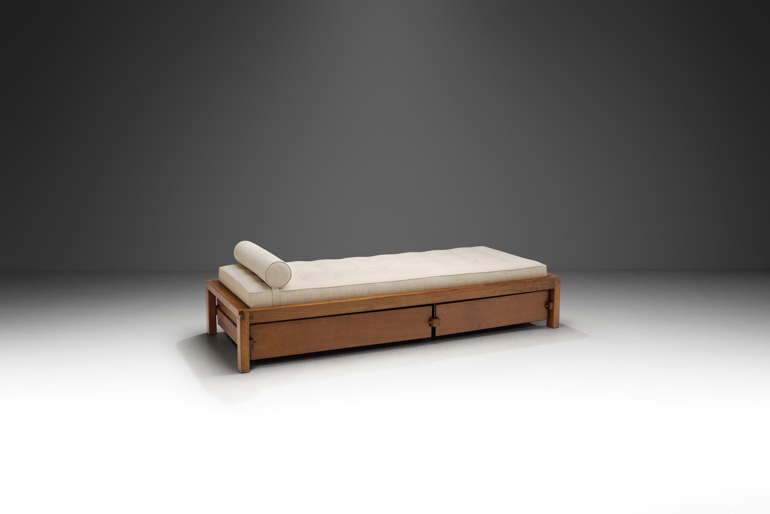 Mid-20th Century Early Pierre Chapo Solid Elm Daybed with Drawer Model 