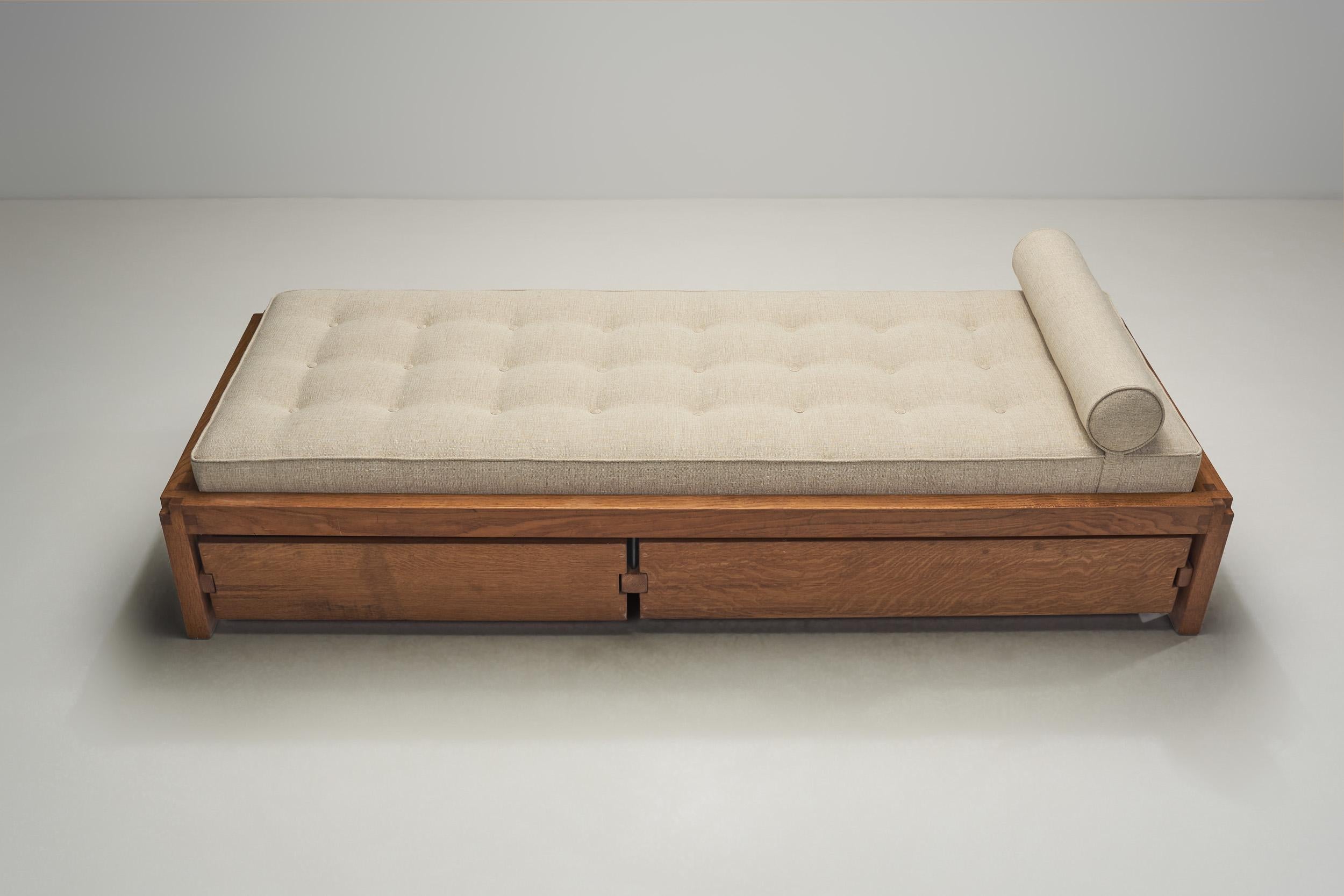Early Pierre Chapo Solid Elm Daybed with Drawer Model 