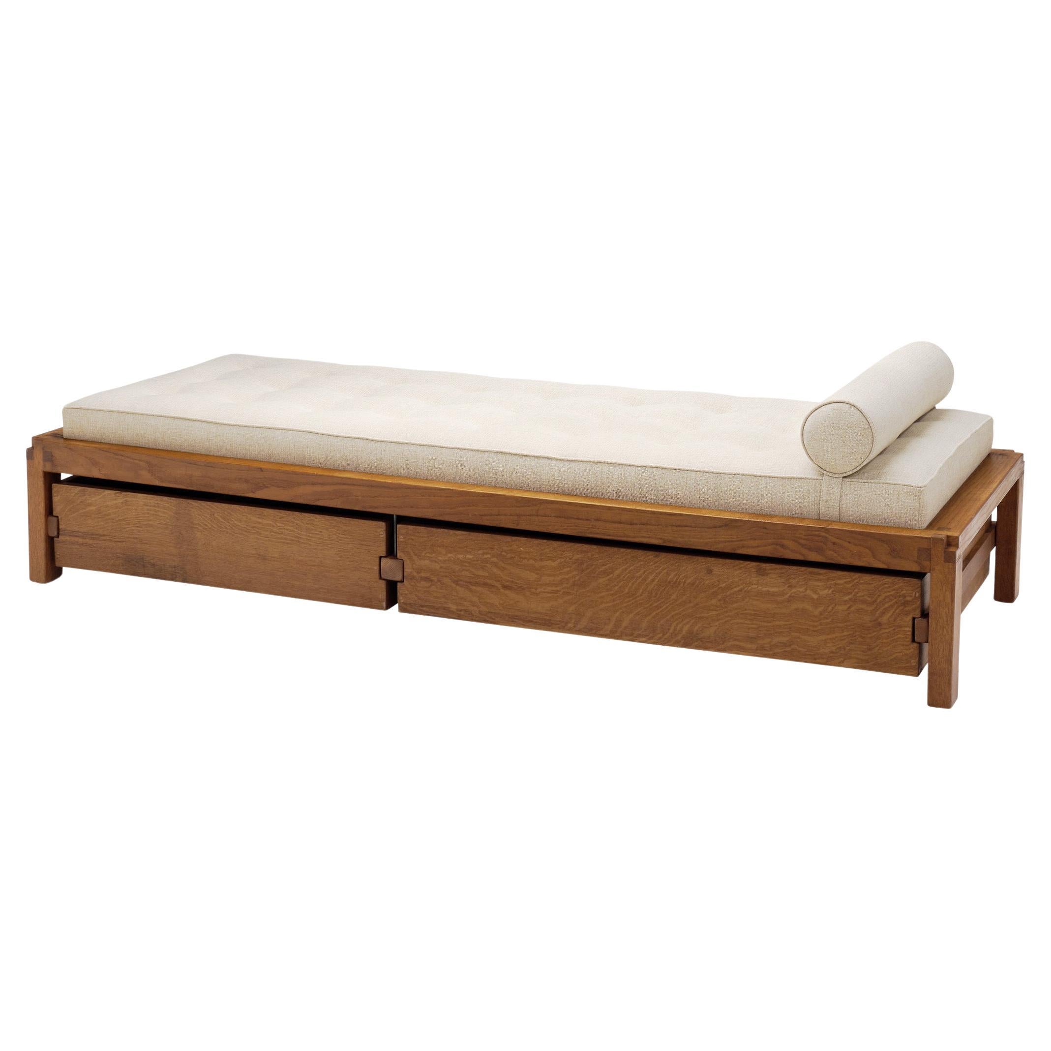 Early Pierre Chapo Solid Elm Daybed with Drawer Model "L03", France circa 1965 For Sale