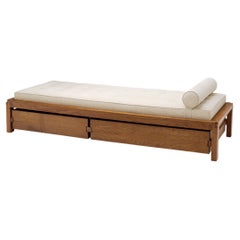 Retro Early Pierre Chapo Solid Elm Daybed with Drawer Model "L03", France circa 1965