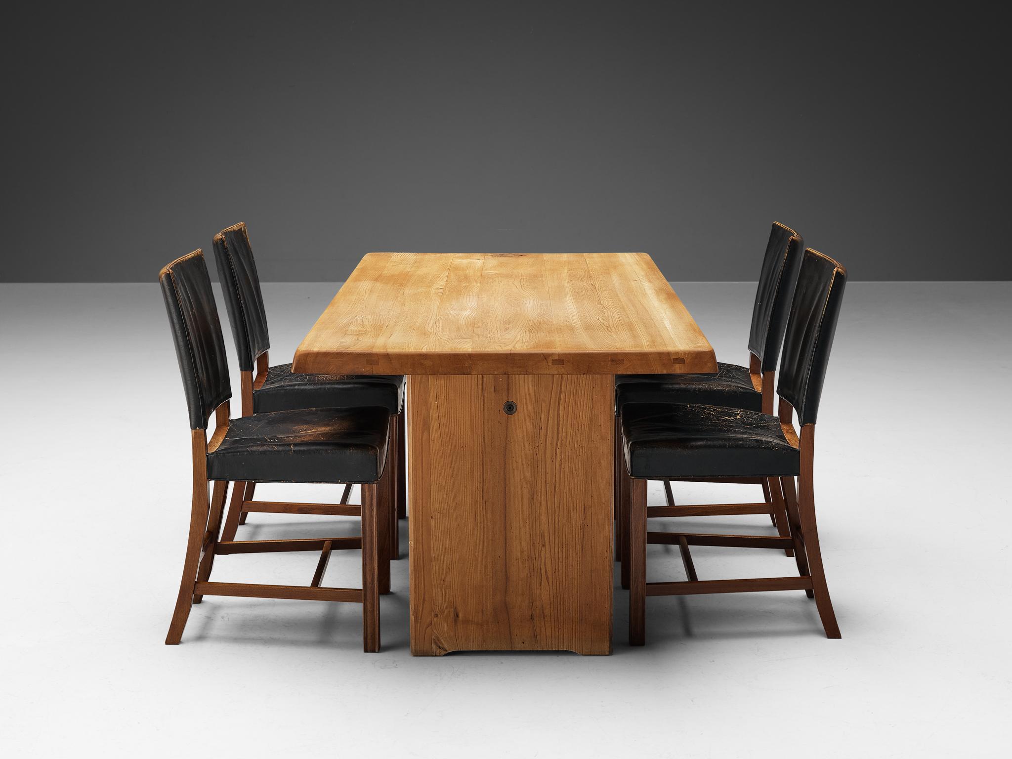 Mid-Century Modern Early Pierre Chapo 'T14C' Table in Solid Elm with Kaare Klint Chairs 