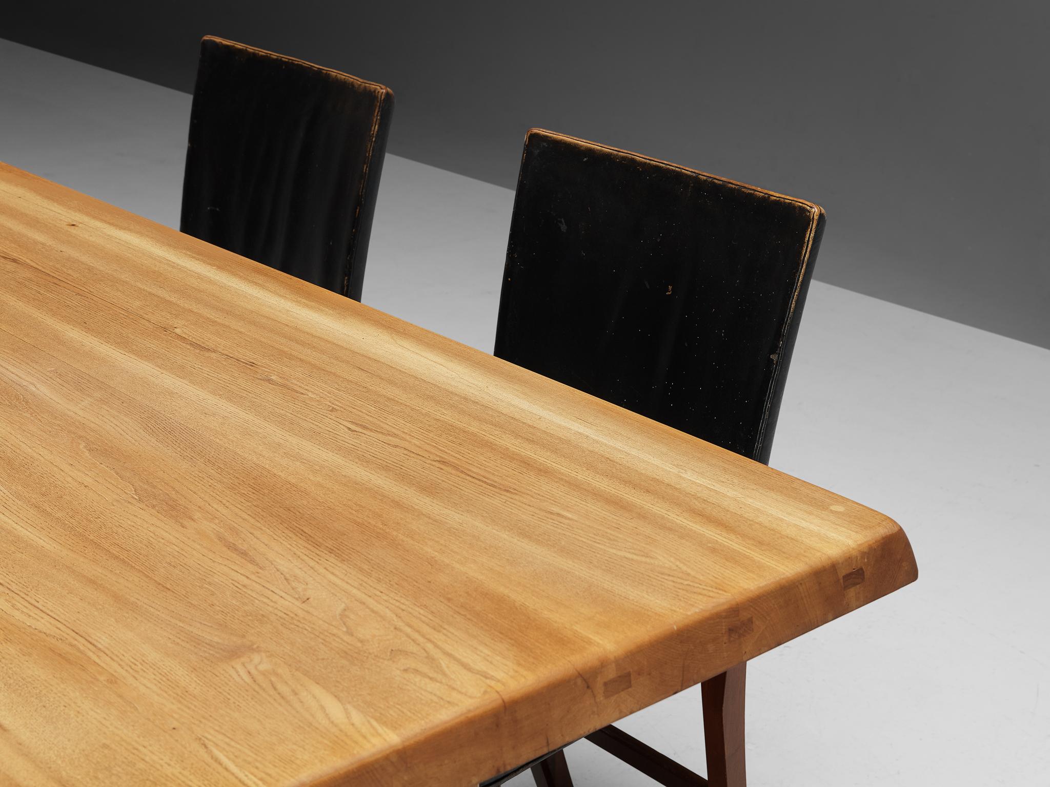 Early Pierre Chapo 'T14C' Table in Solid Elm with Kaare Klint Chairs  1