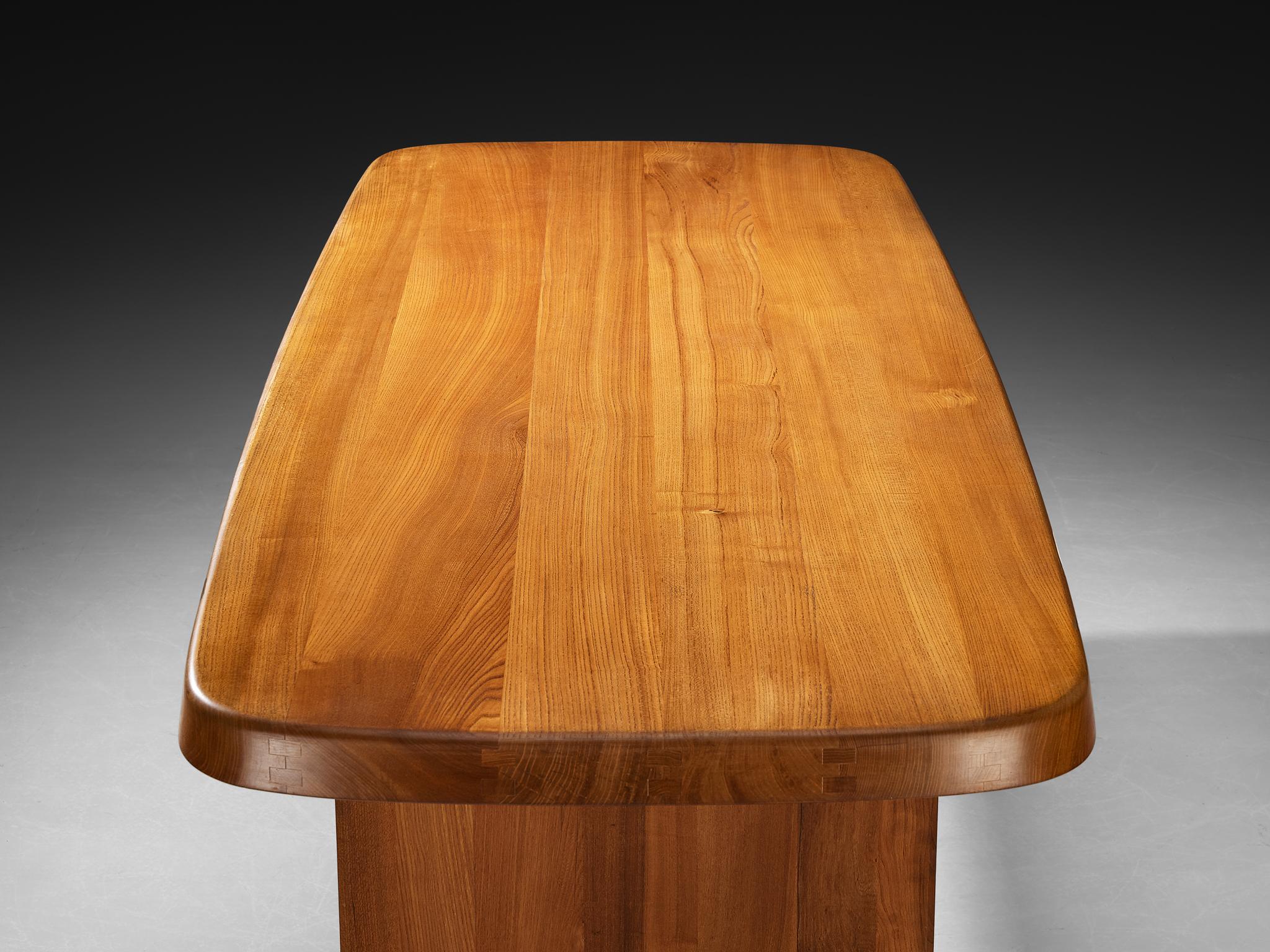 Mesa de comedor antigua Pierre Chapo 'T20A' de olmo macizo finales del siglo XX en venta