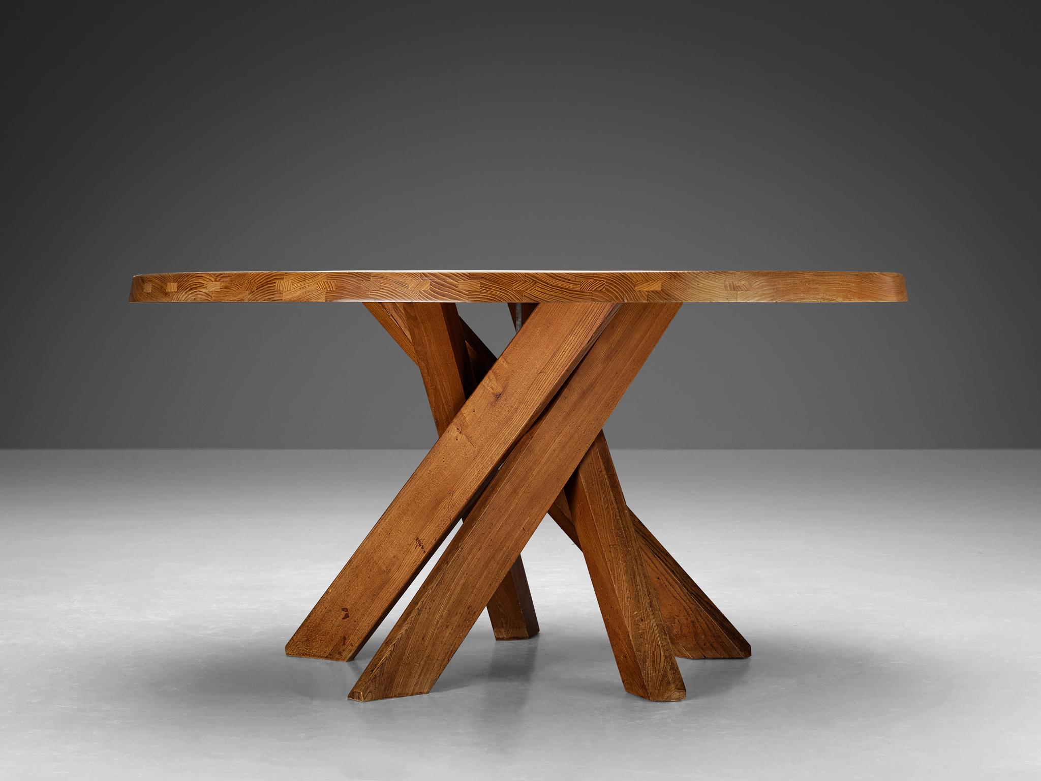 Mid-Century Modern Early Pierre Chapo 'T21 D' Dining Table in Solid Elm  For Sale