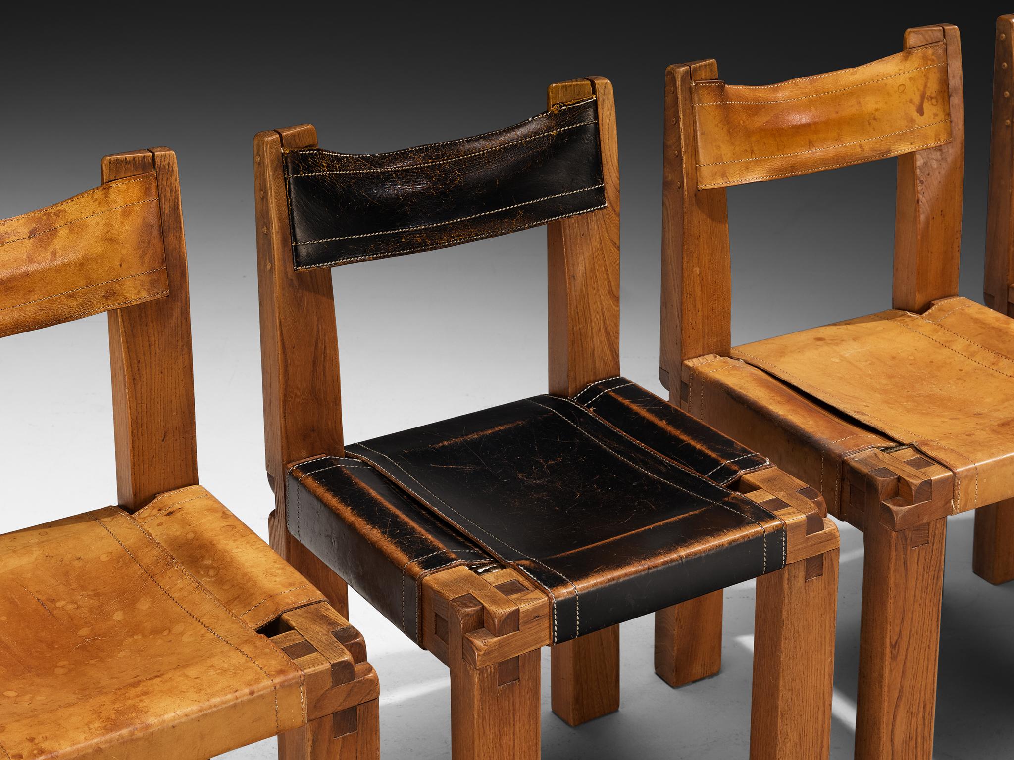 Early Pierre Chapo 'T21 D' Dining Table with 'S11' Dining Chairs in Solid Elm For Sale 1