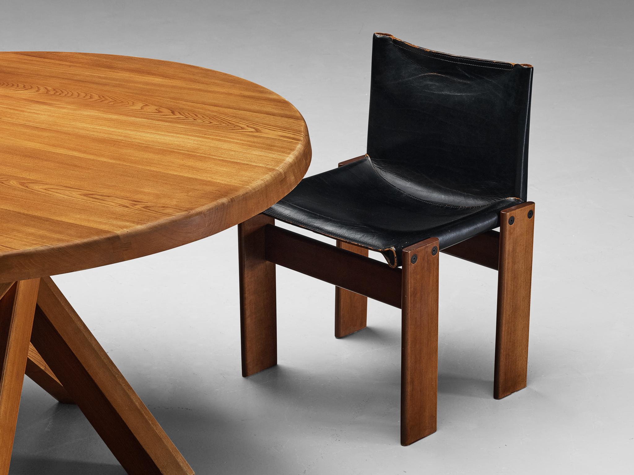 Early Pierre Chapo T21D Dining Table with Afra & Tobia Scarpa Monk Chairs 4