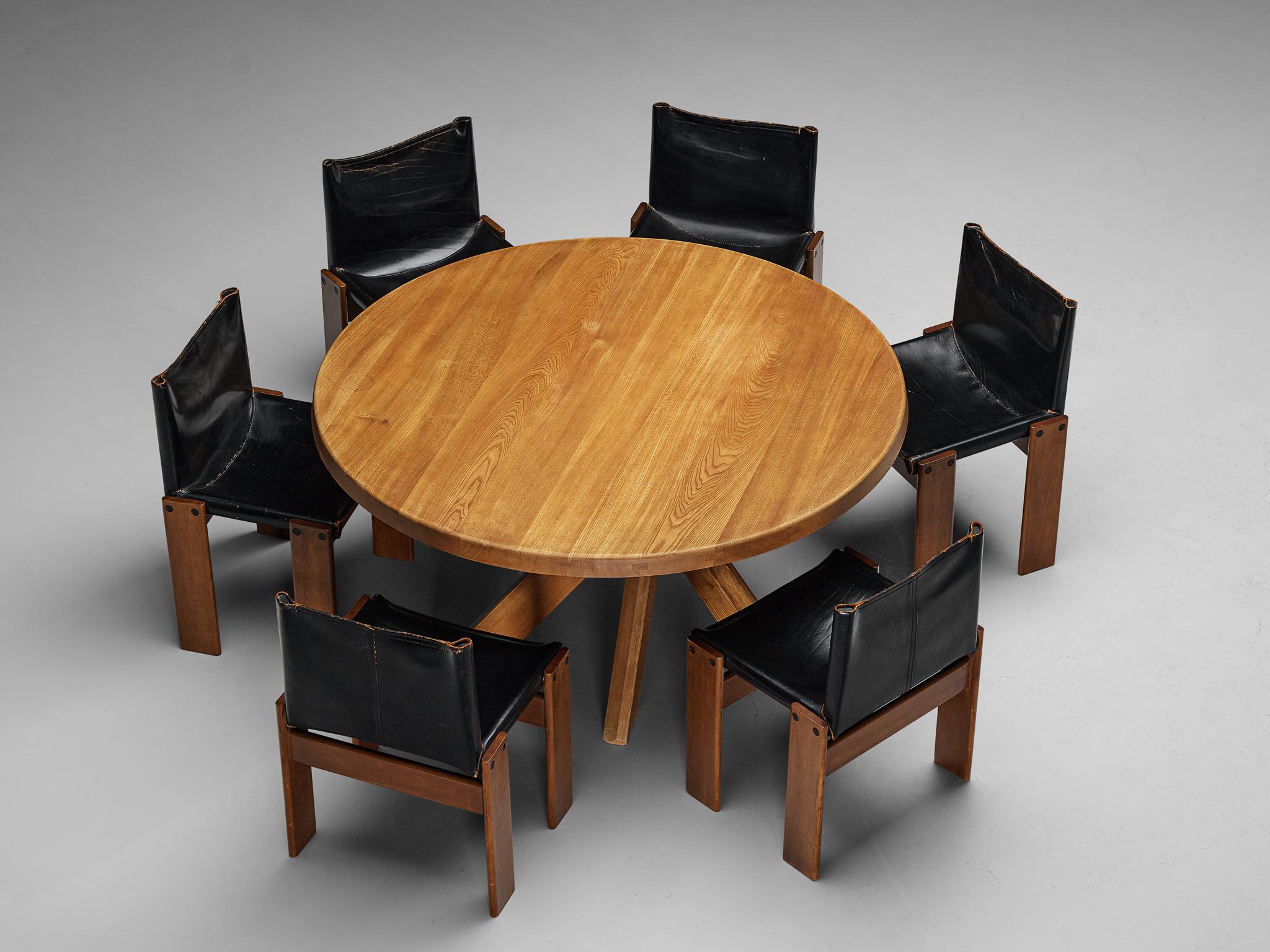 Dining set with Pierre Chapo T21D dining table paired with Afra and Tobia Scarpa Monk chairs. 


Pierre Chapo, dining table, model 'T21D', solid elm, France, 1970s

This table is one of the early editions designed by Pierre Chapo, known for his