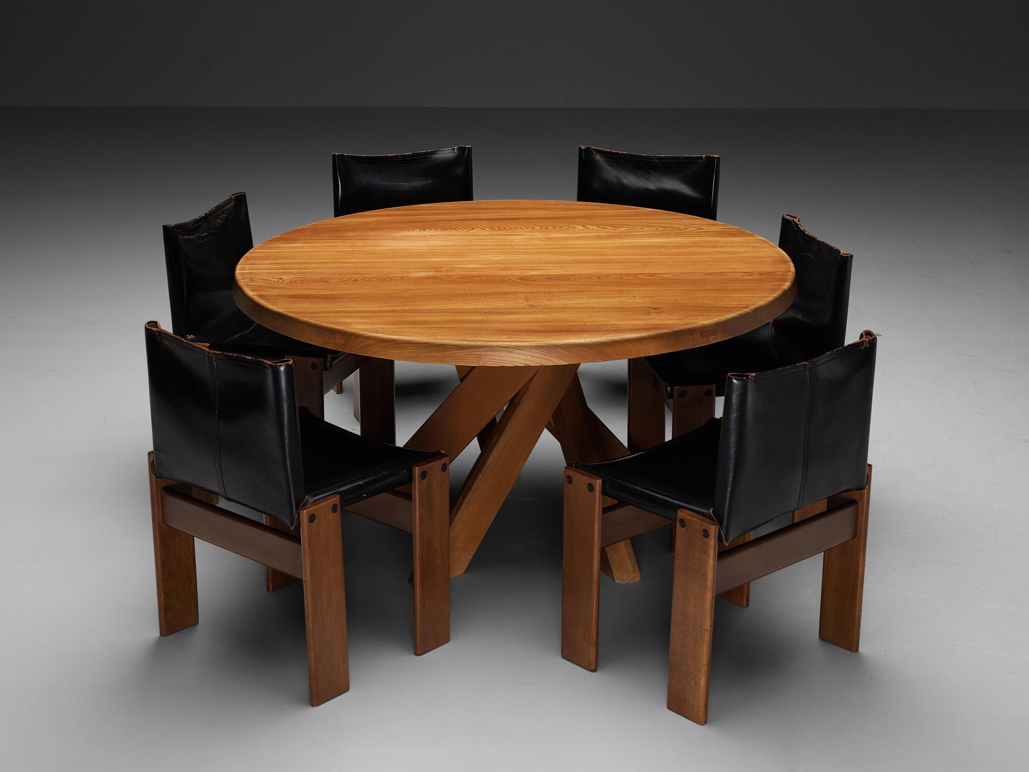 French Early Pierre Chapo T21D Dining Table with Afra & Tobia Scarpa Monk Chairs