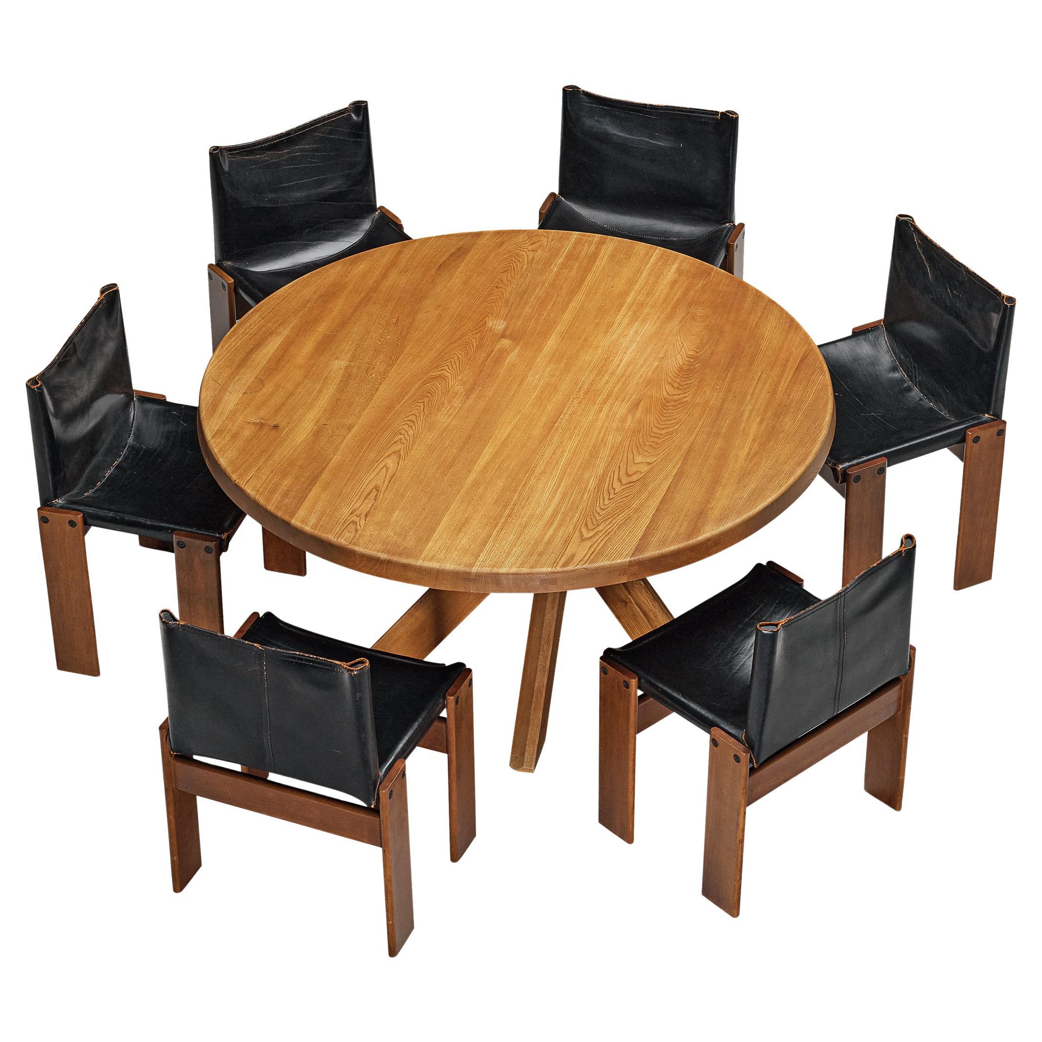 Early Pierre Chapo T21D Dining Table with Afra & Tobia Scarpa Monk Chairs  For Sale