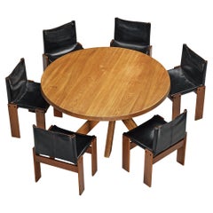 Table de salle à manger ancienne Pierre Chapo T21D avec chaises Afra & Tobia Scarpa Monk 
