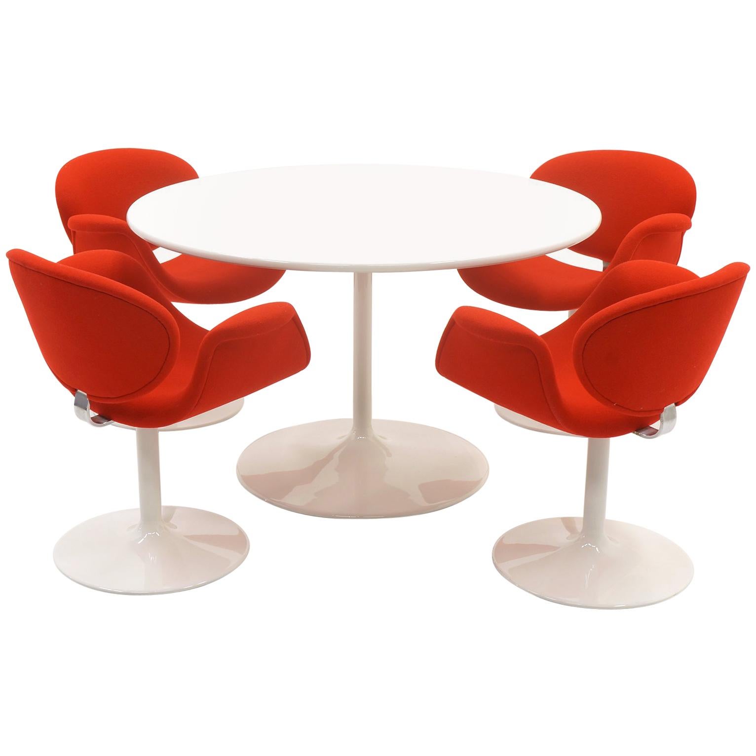 Early Pierre Paulin Dining / Kitchen Table Chairs, Red and White.  Excellent.