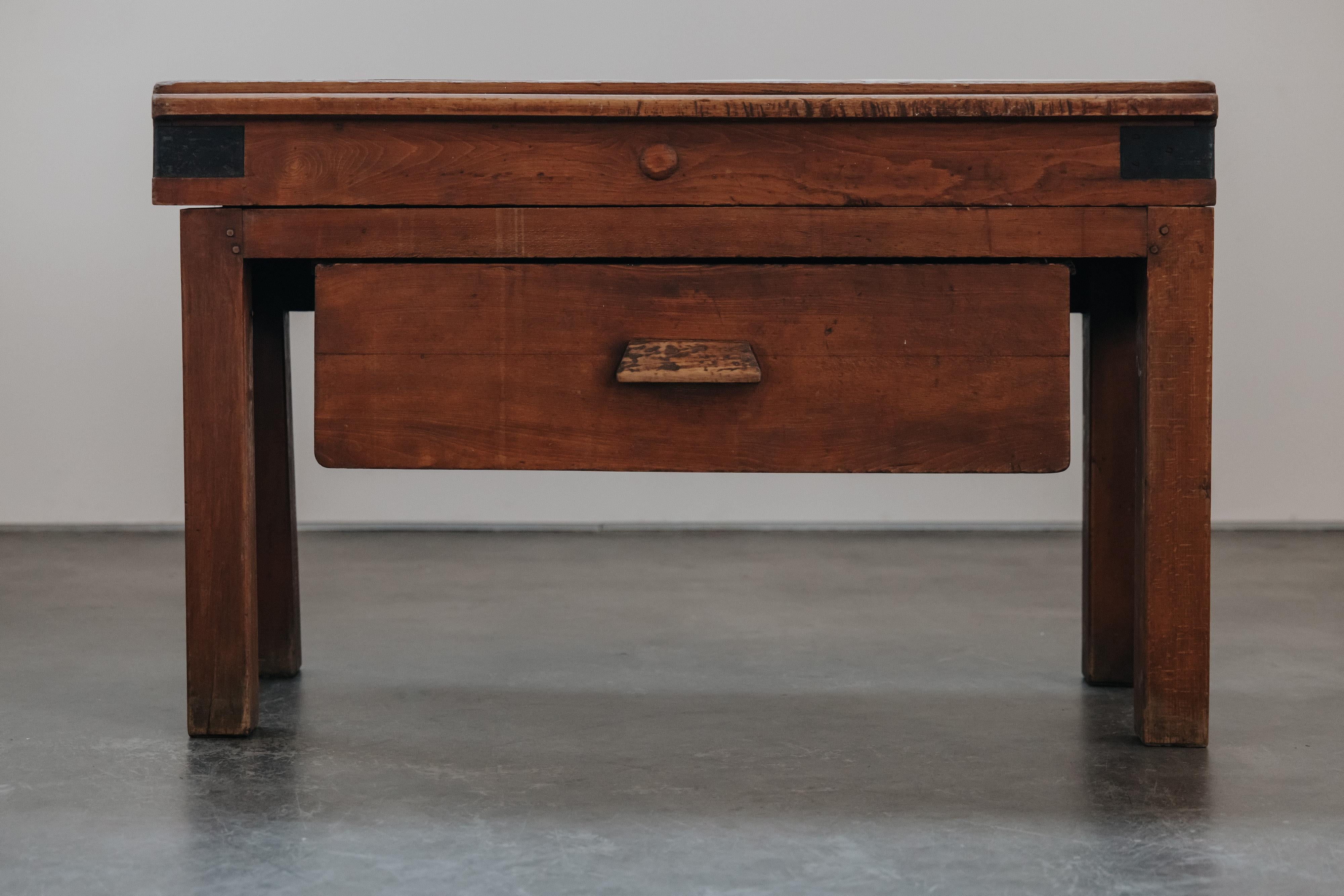 Early Pine Bakery Table From France, Circa 1920.  Solid pine construction with fantastic original patina and use.