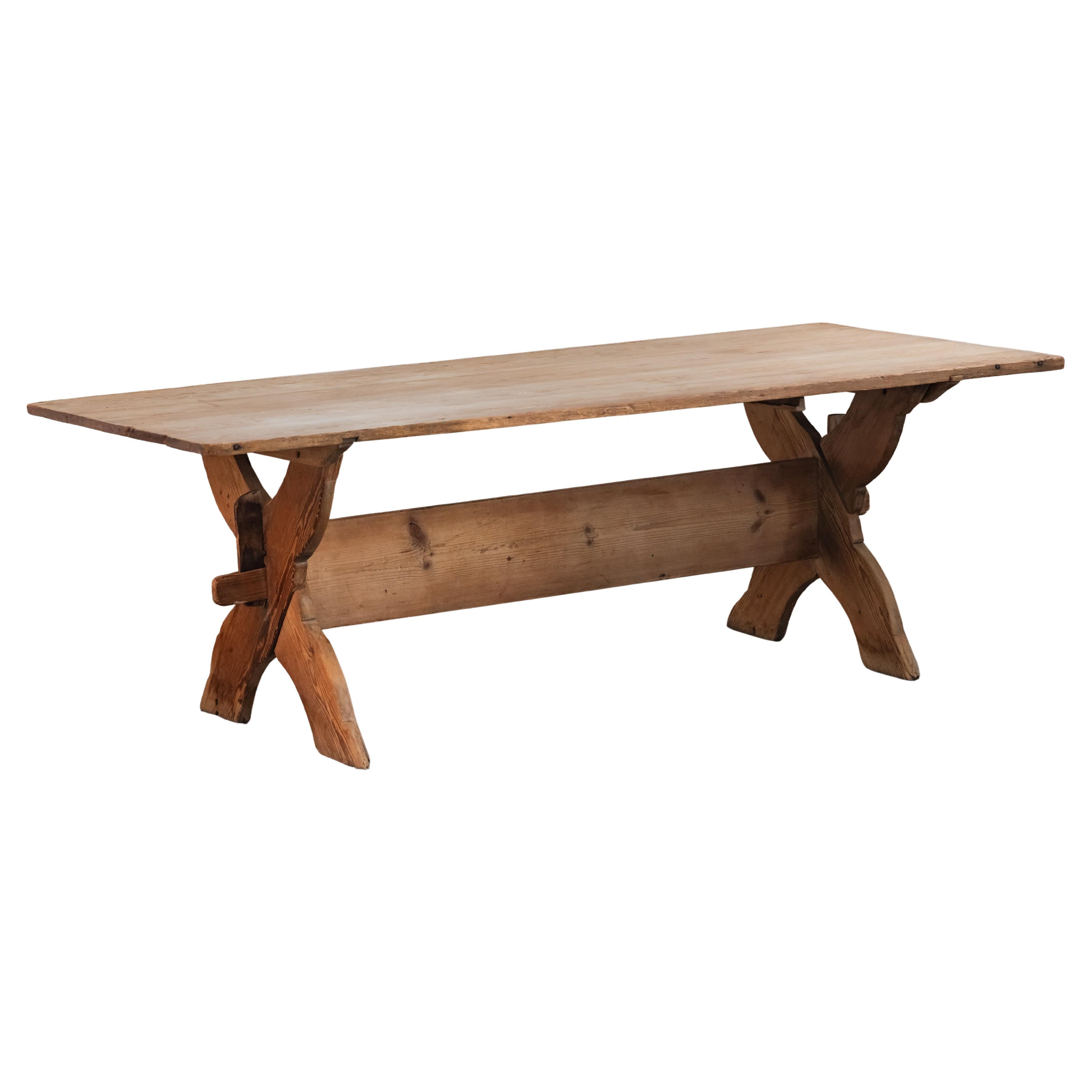 Early Pine Bockbord Dining Table From Sweden, Circa 1750