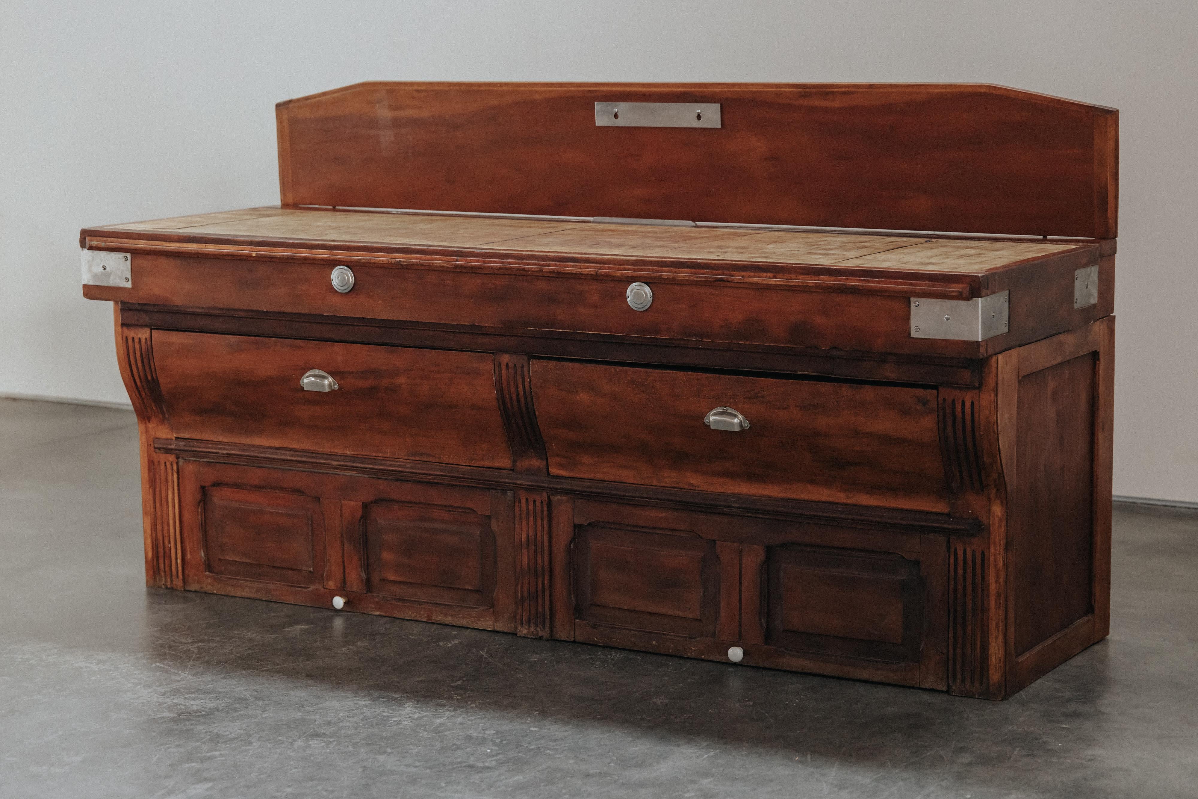 Early Pine Boucherie Table From France, Circa 1920.  Nice and clean model with superb patina.  Solid pine construction with original hardware.  