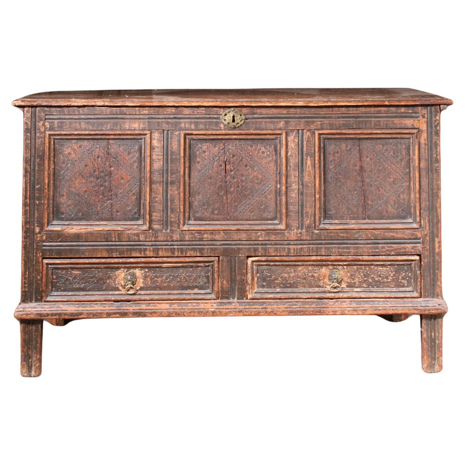 Early Pine Chest in the Original Paint 1690s