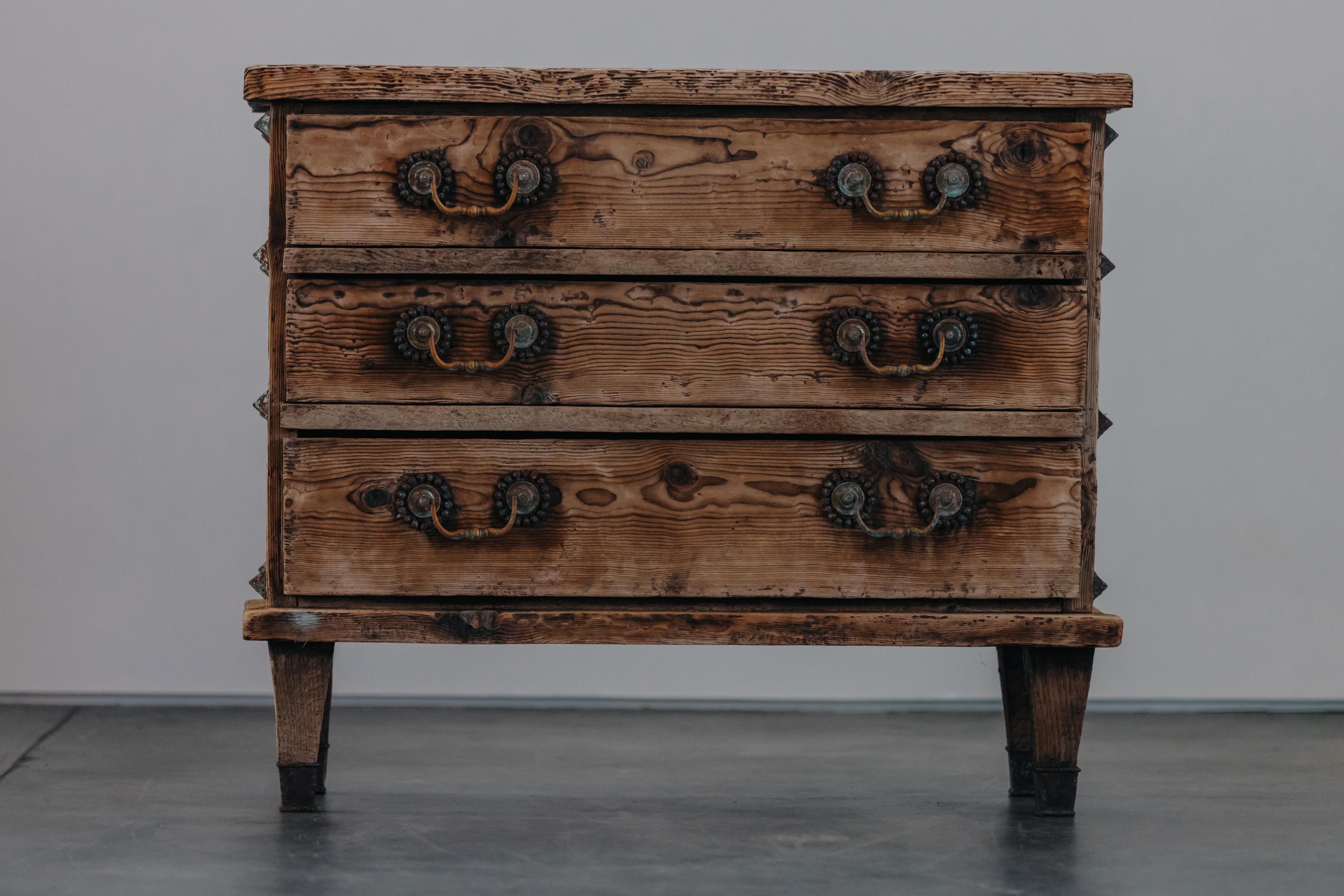 Early Pine Commode From France, Circa 1850.  Solid pine construction with great original iron detail and hardware.