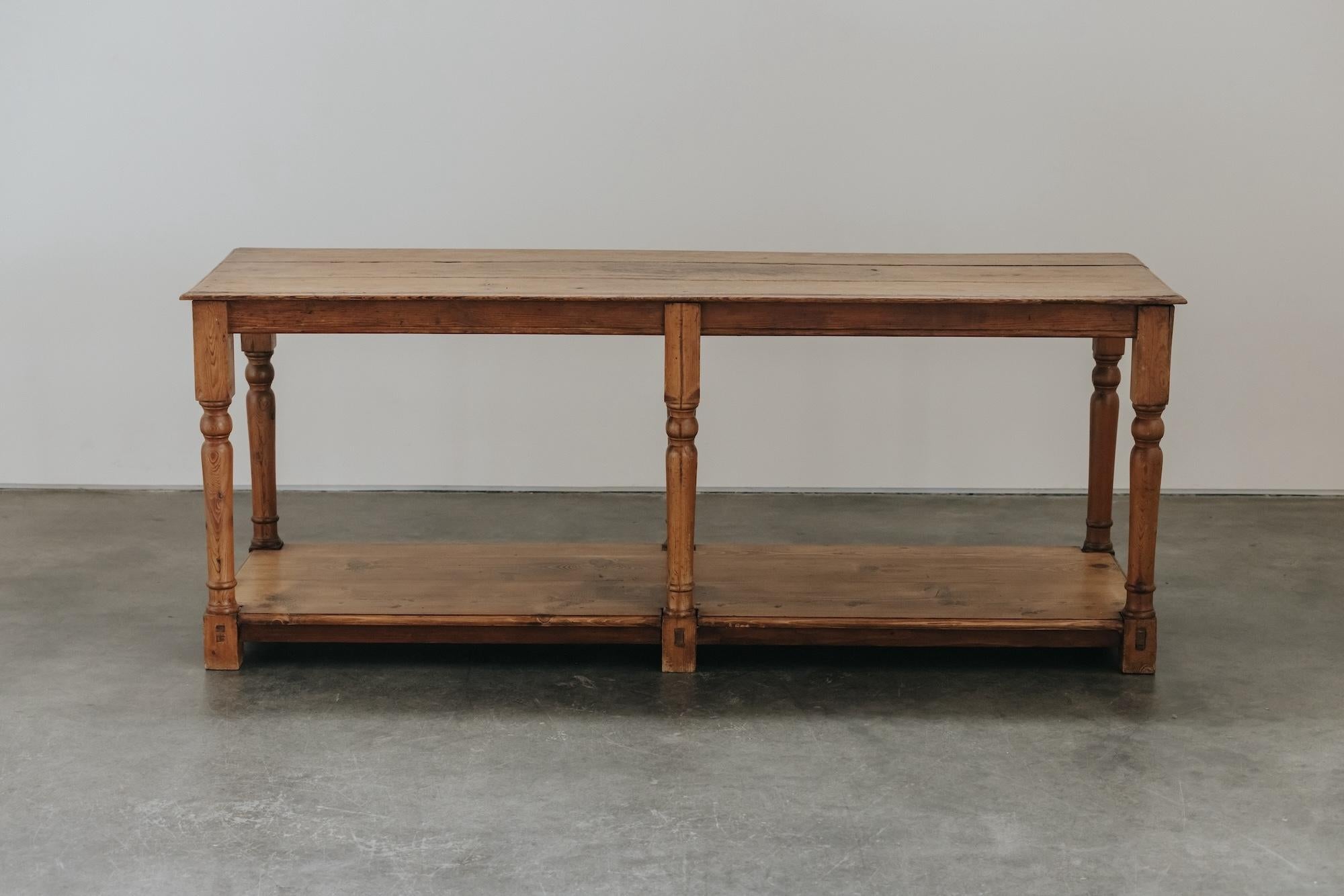 Early Pine Draper Table From France, Circa 1940.  Solid pine construction with great original patina and use.