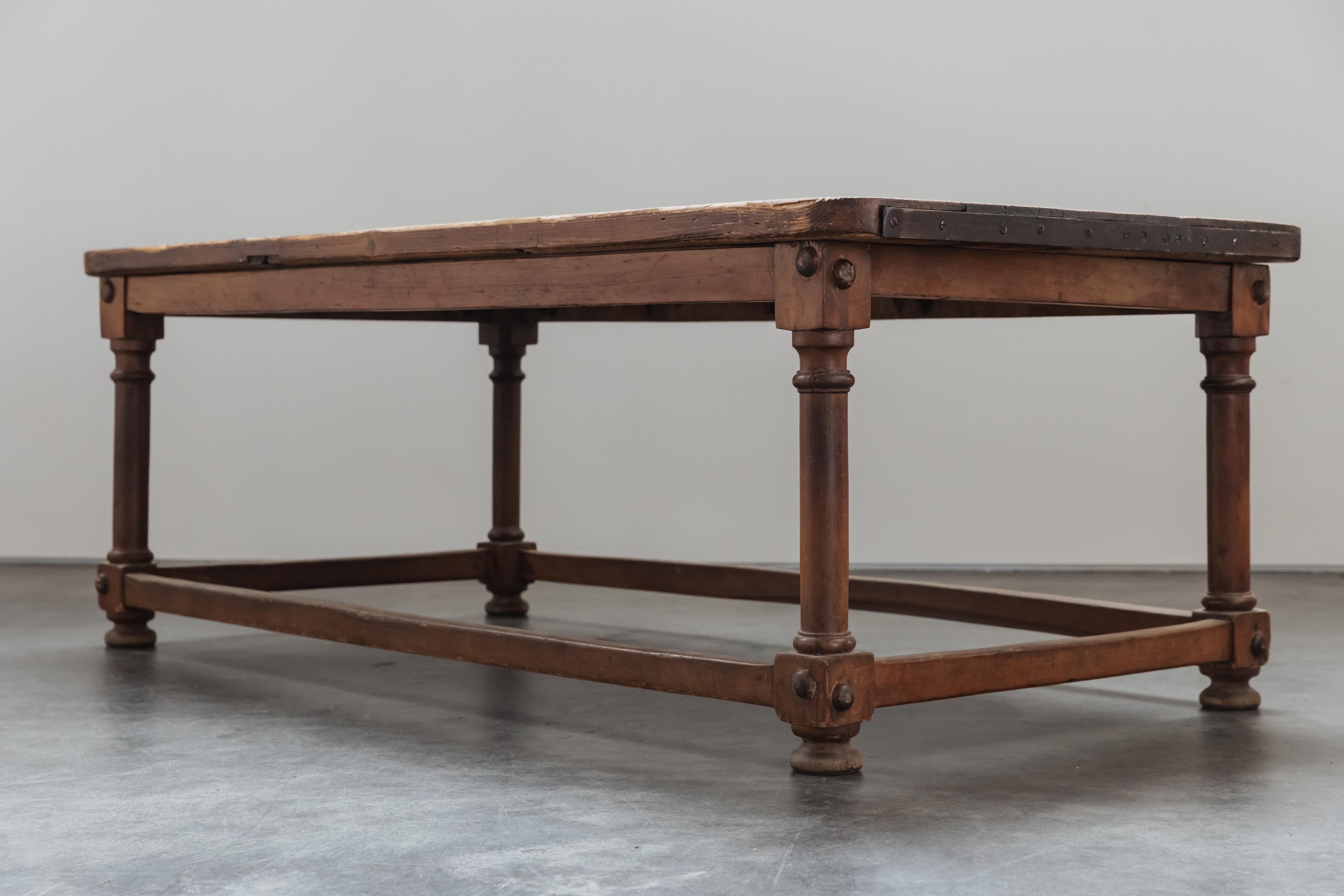 Early 20th Century Early Pine Kitchen Prep Table From France, Circa 1900 For Sale