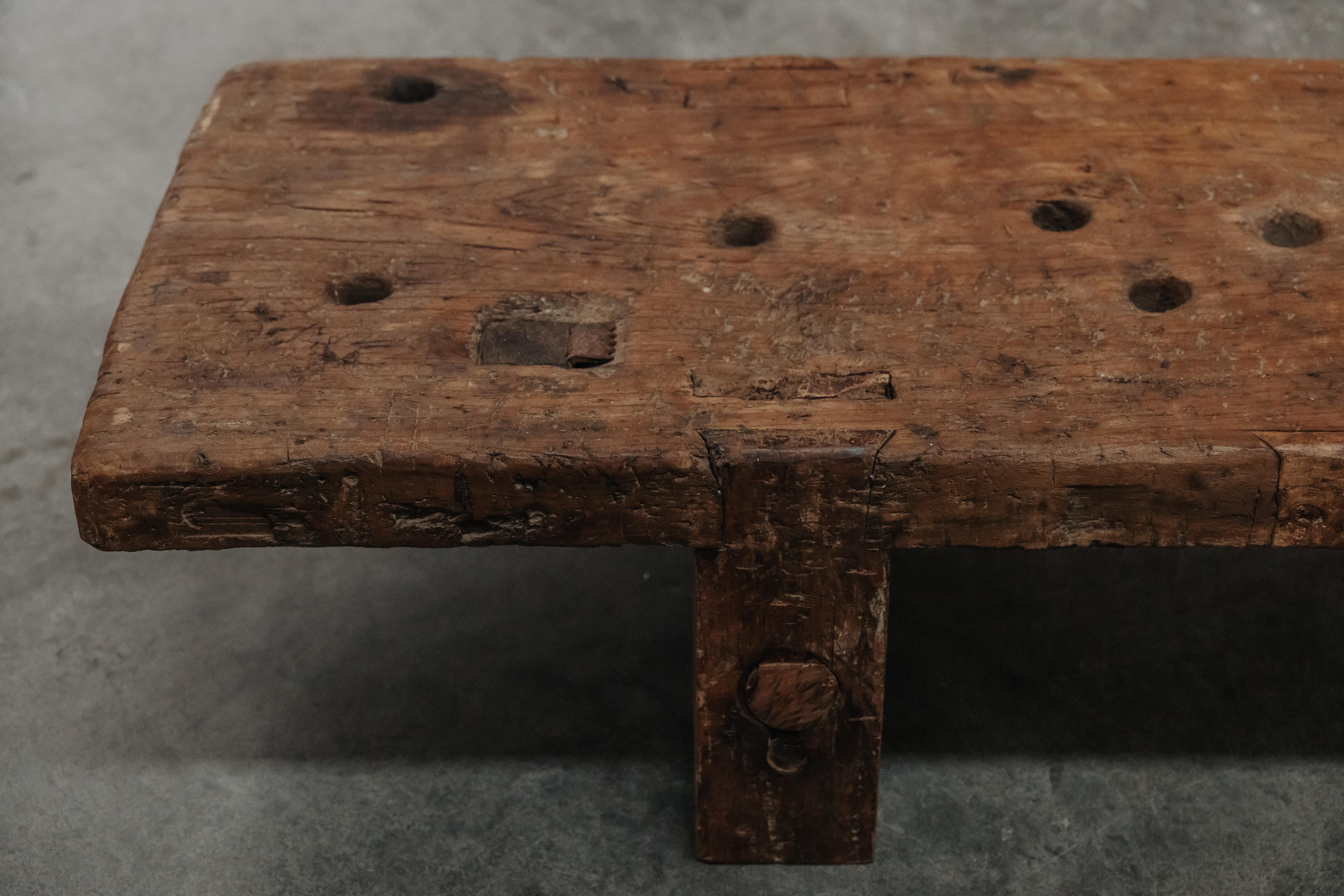 Early Pine Primitive Coffee Table From France, Circa 1900.  Solid Pine construction with nice age related wear and use.